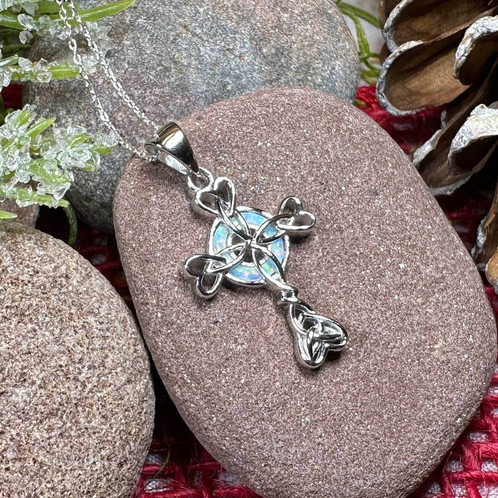 Gaelle Celtic Cross Opal Necklace - Blue