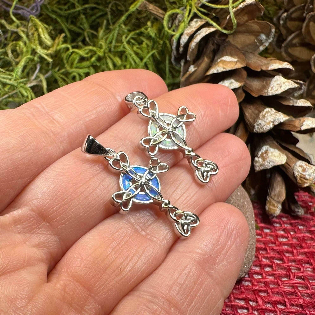 Gaelle Celtic Cross Opal Necklace - Blue