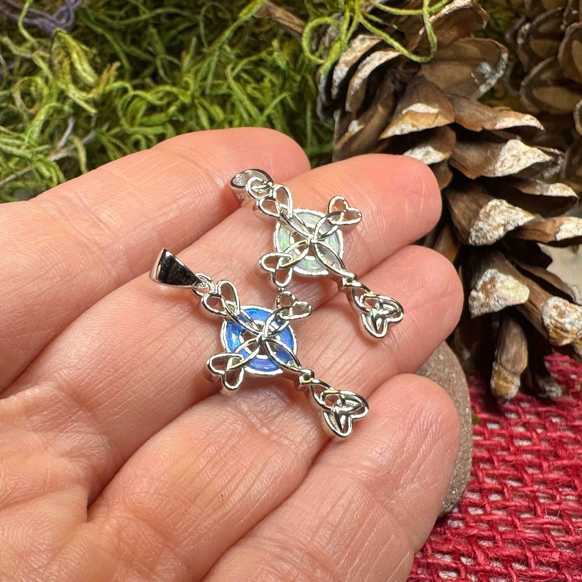 Gaelle Celtic Cross Opal Necklace - Blue