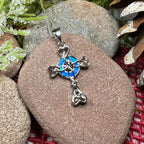 Gaelle Celtic Cross Opal Necklace - Blue