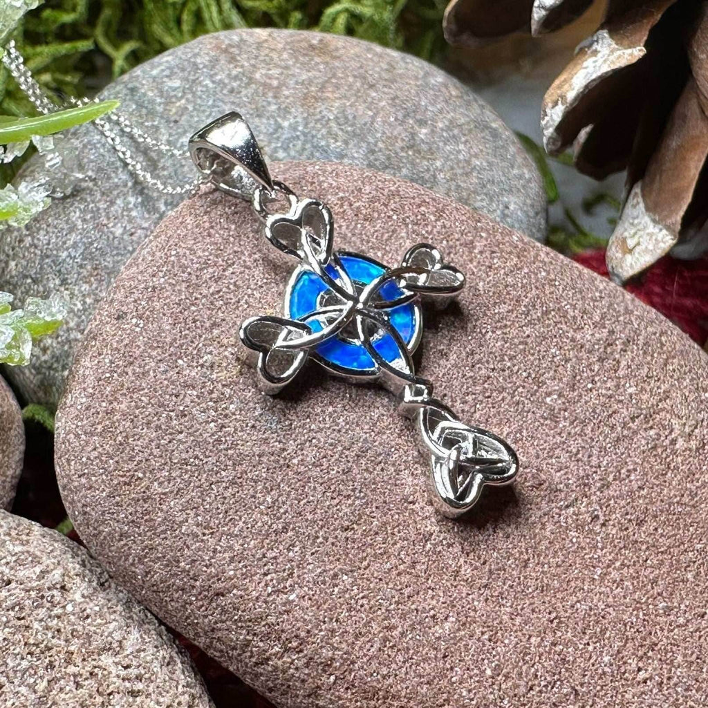 Gaelle Celtic Cross Opal Necklace - Blue