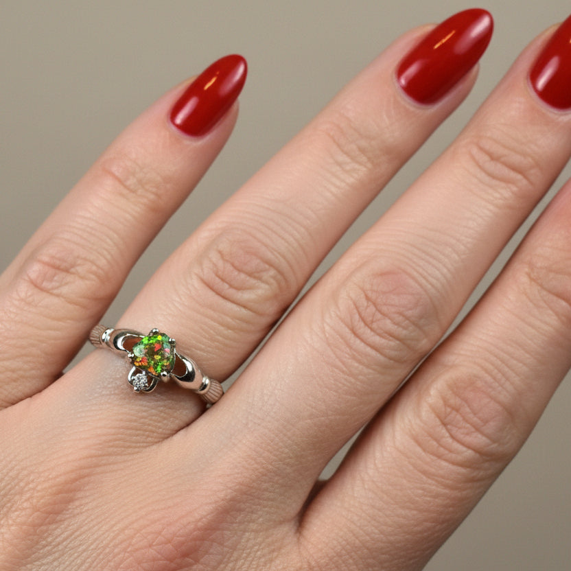 Black Opal Claddagh Ring