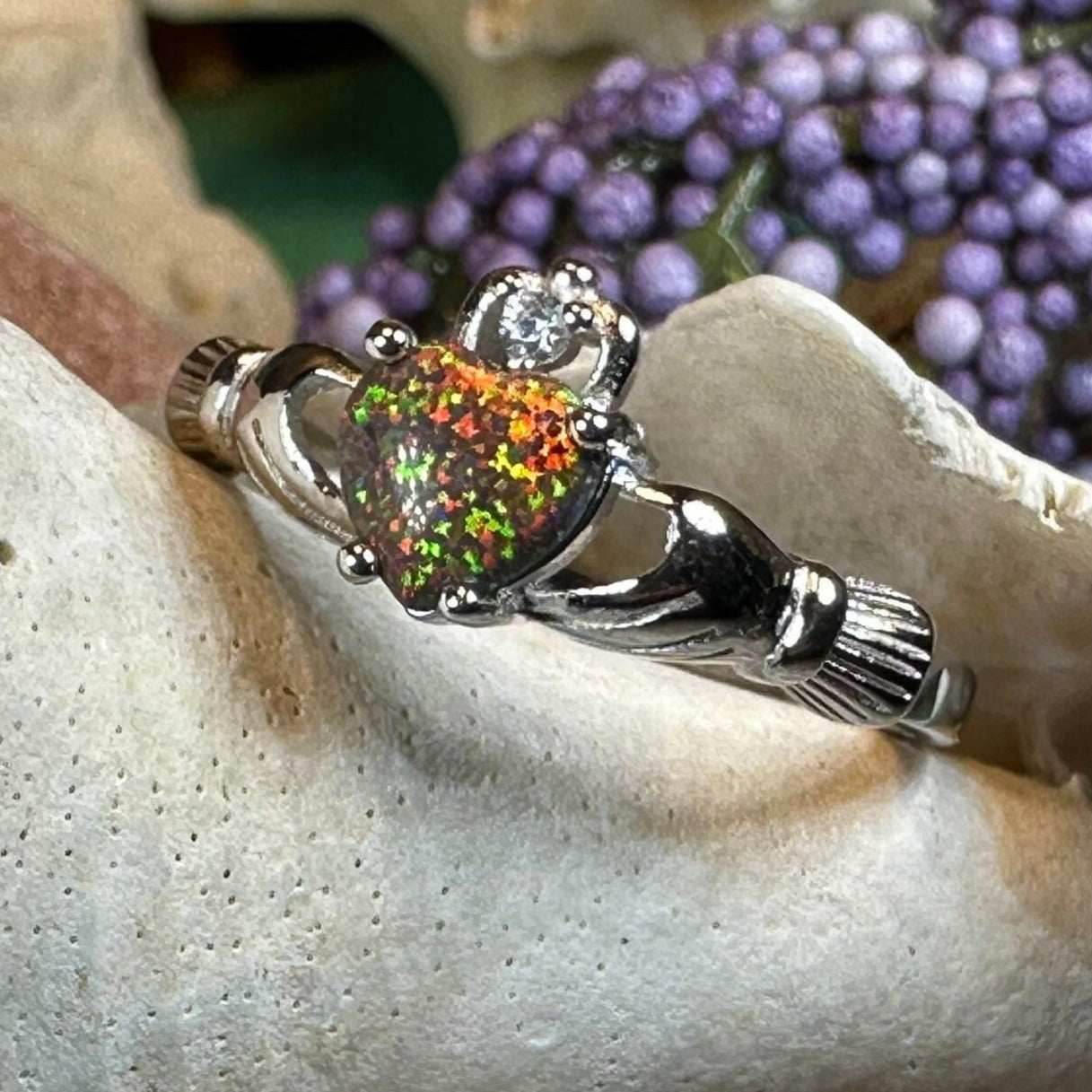 Black Opal Claddagh Ring - 4