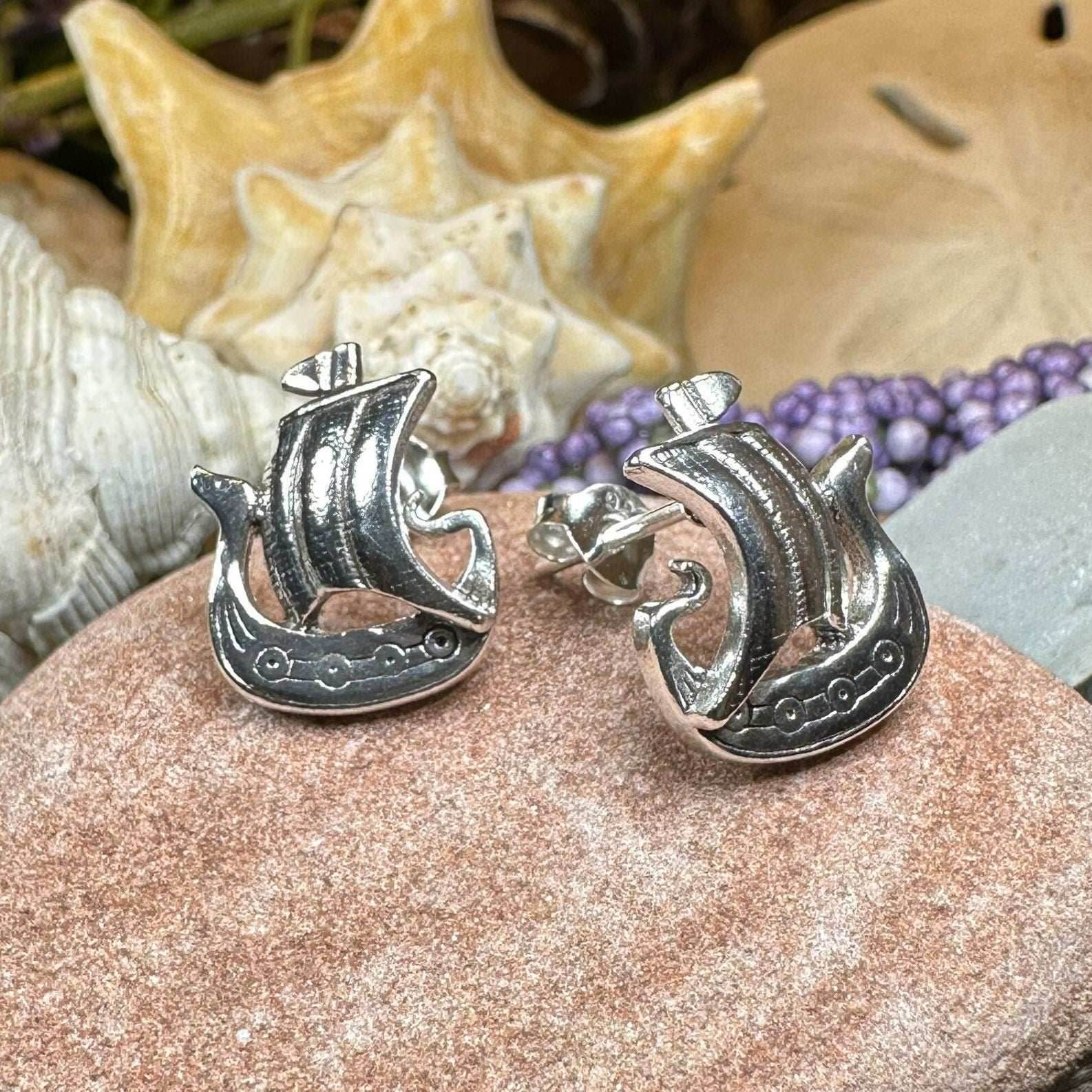 Viking Ship Post Earrings - 