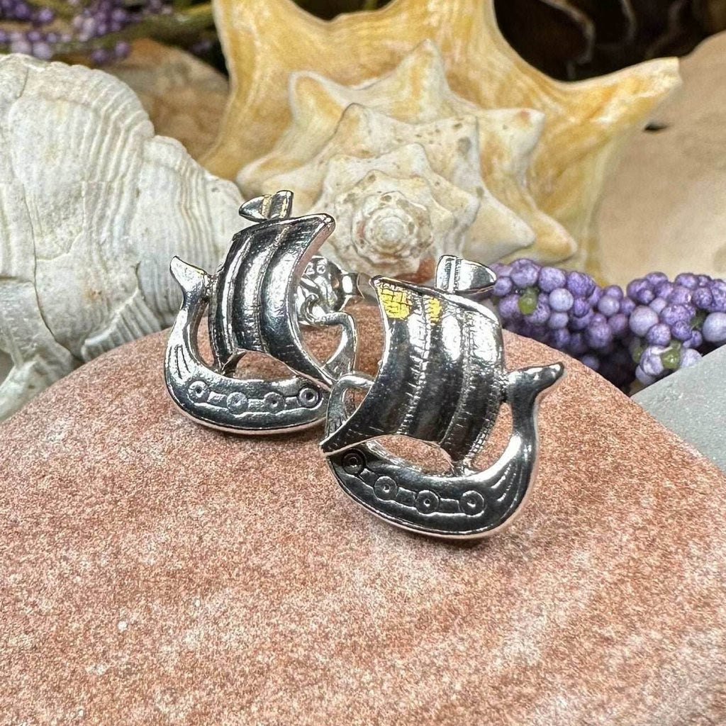 Viking Ship Post Earrings - 