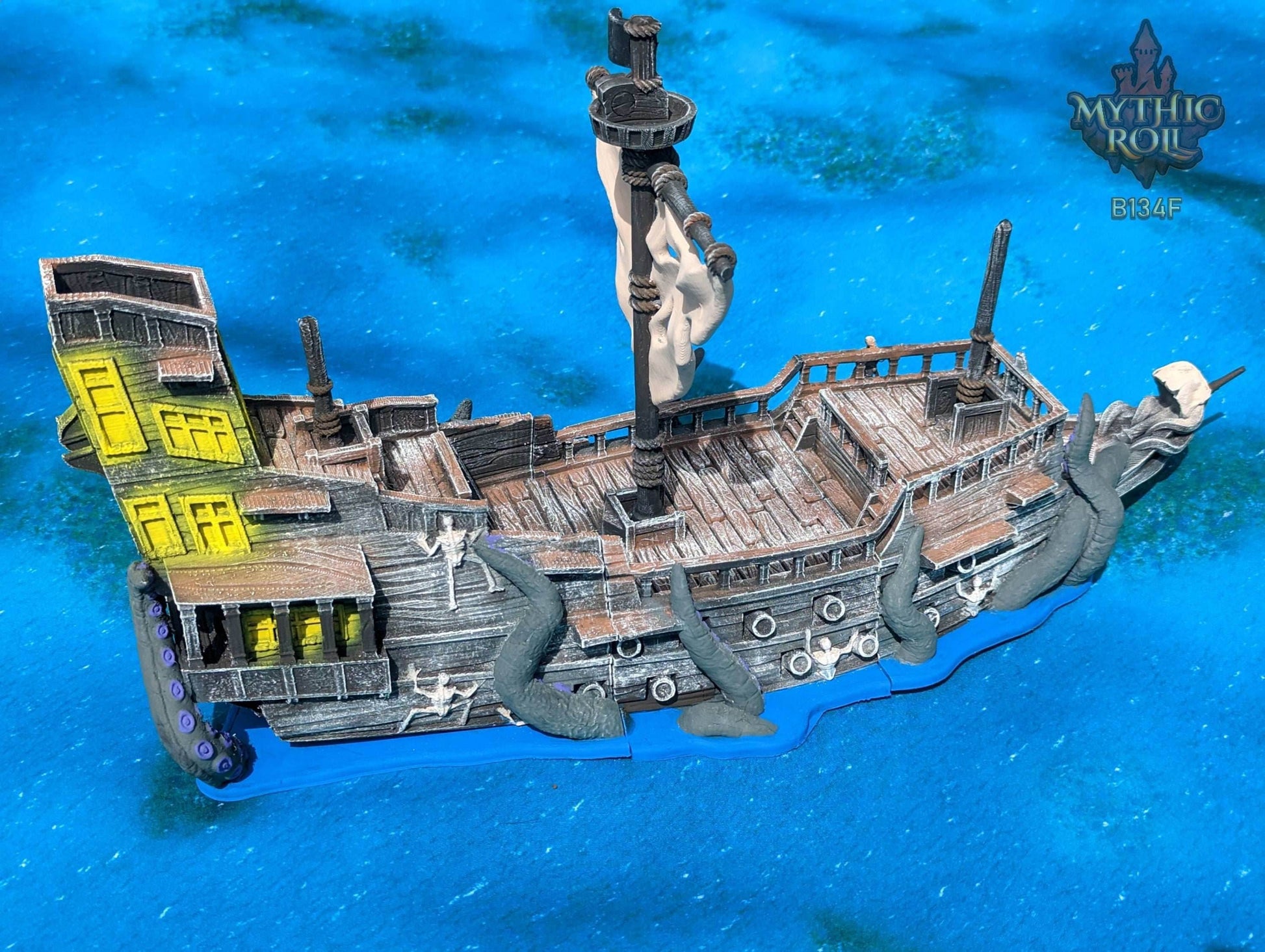 Ghost Pirate Ship 3D Printed Dice Tower - Mythic Roll Collection by Unchained Games | Dice Tray | D20 Dice Vault - Set sail into the unknown! - Black / Yes- Include Random Dice Set