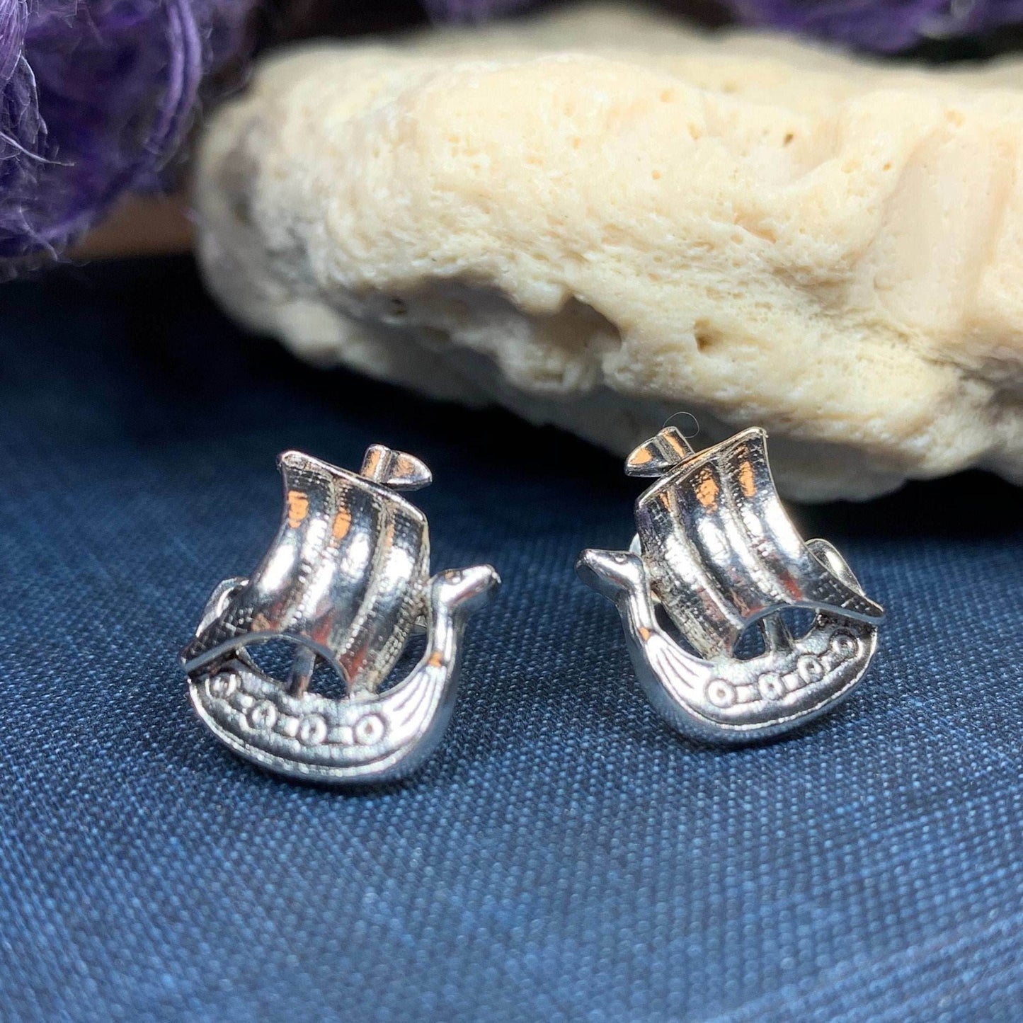 Viking Ship Post Earrings - 