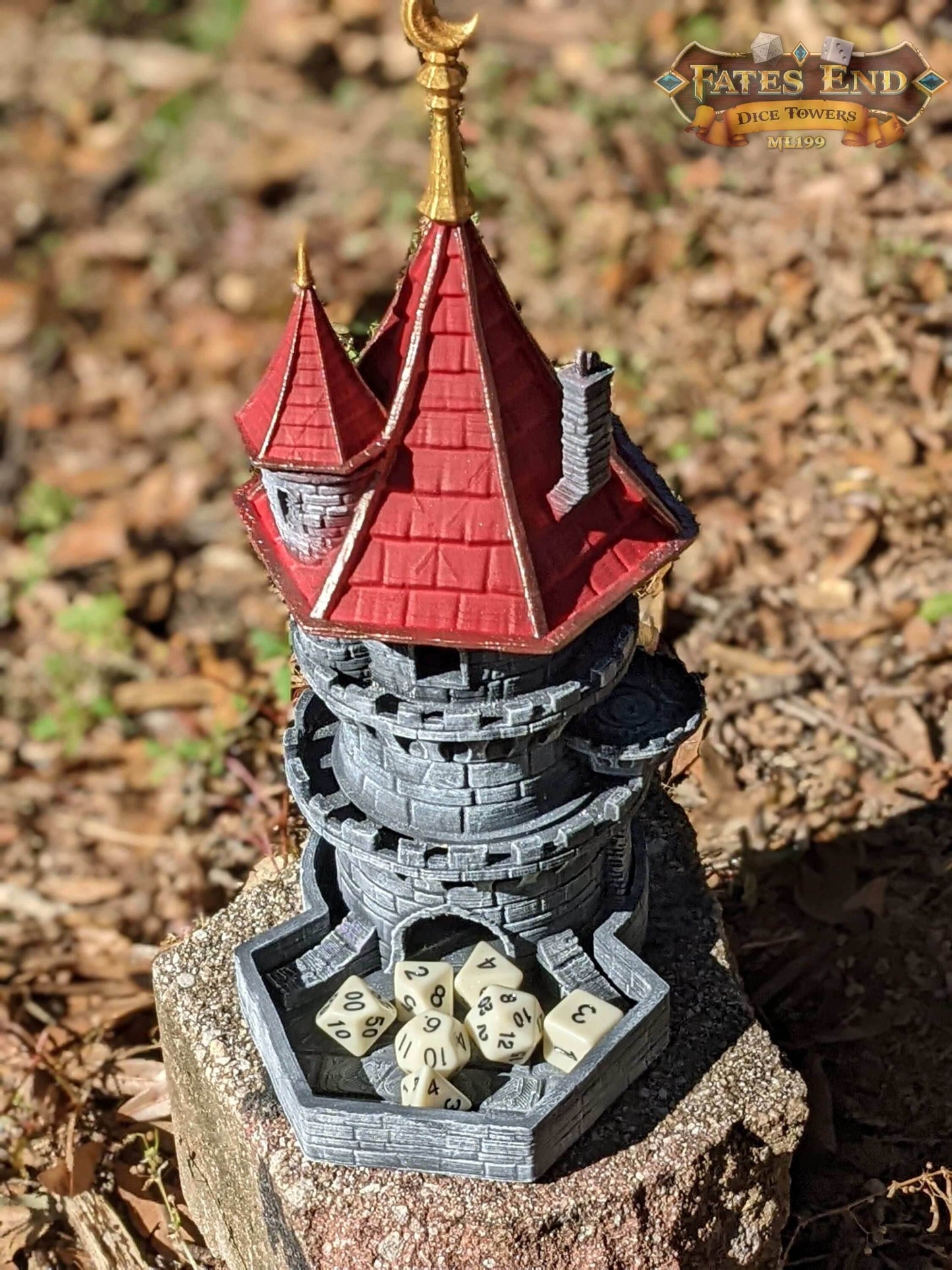Wizard 3D Printed Dice Tower - Fate's End Collection - Tabletop RPG Gaming Fantasy Cosplay - Channel Arcane Might and Mystical Lore. - Black / Yes- Include Random Dice Set