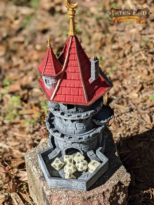 Wizard 3D Printed Dice Tower - Fate's End Collection - Tabletop RPG Gaming Fantasy Cosplay - Channel Arcane Might and Mystical Lore. - Black / Yes- Include Random Dice Set