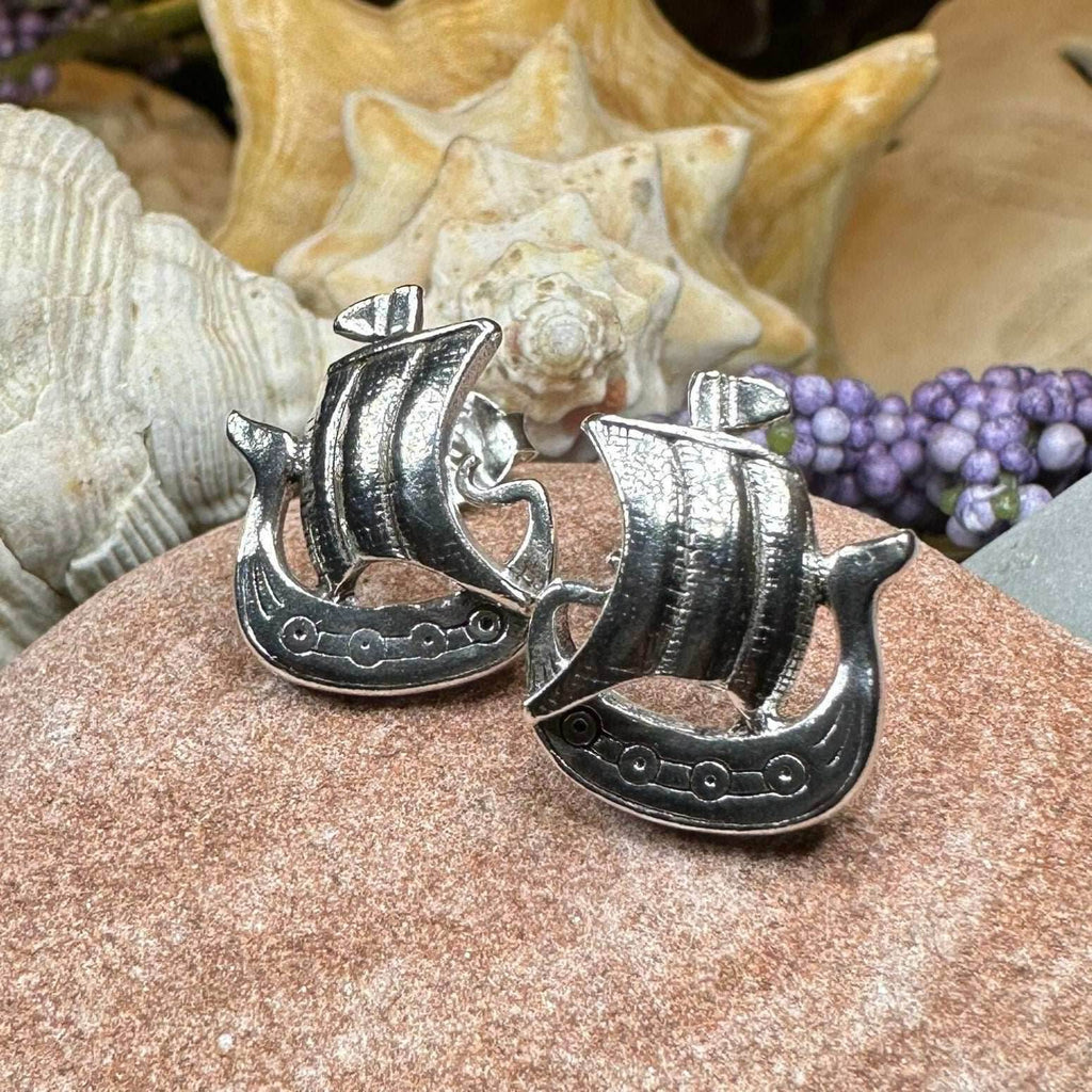 Viking Ship Post Earrings - 