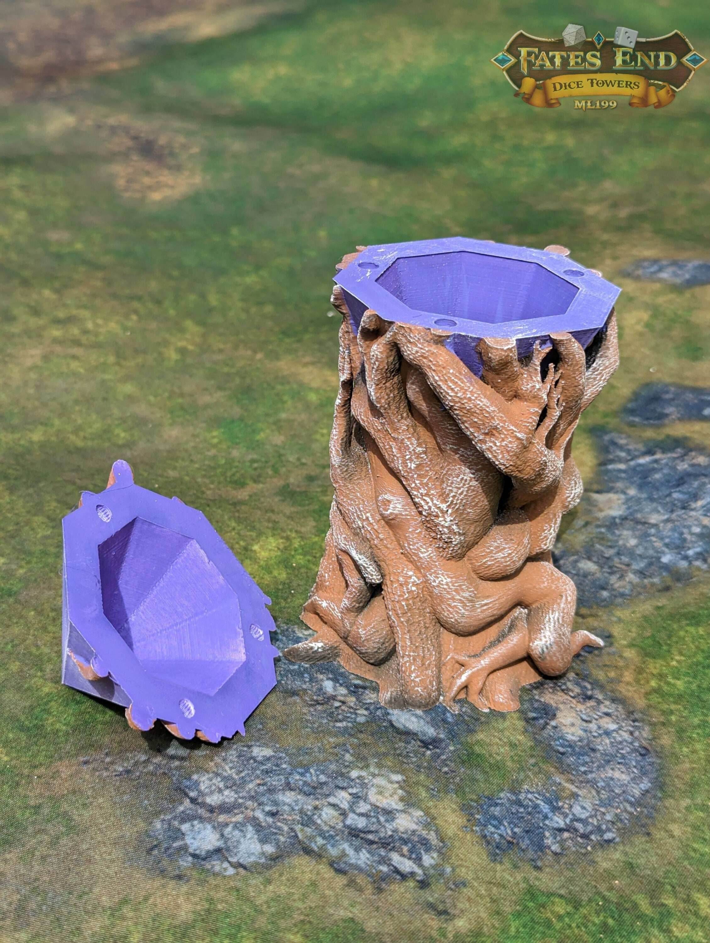 Druid's Crystal Focus 3D Printed Dice Jail | RPG Dice Vault | D20 Box | Player Gift - Guard Your Dice with Nature's Luminous Mystique! - Black / Yes- Include Random Dice Set