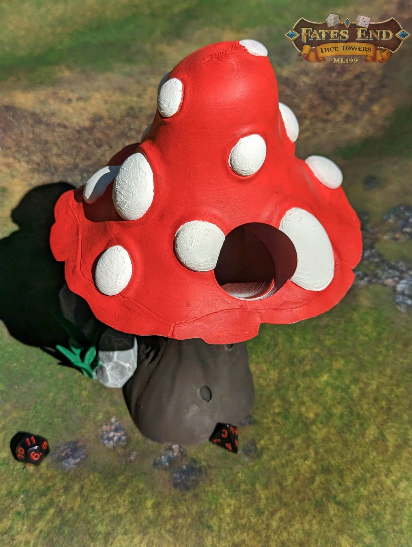 Mushroom 3D Printed Dice Tower - Fate's End Furhaven Collection - Venture into an Enchanted Realm! - Black / Yes- Include Random Dice Set