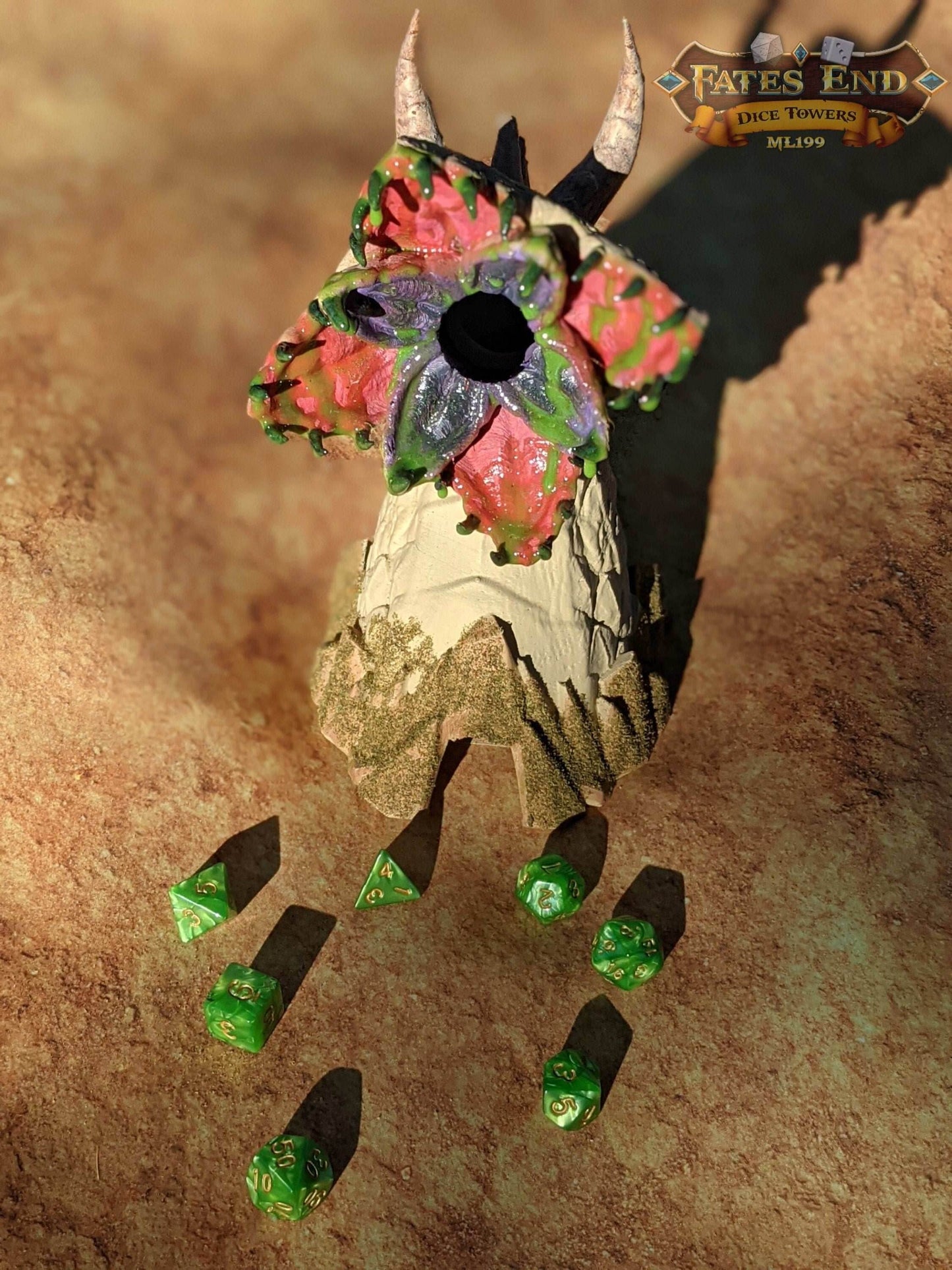 Dune Sand Worm 3D Printed Dice Tower - Fate's End Collection - Embark on a Thrilling Adventure! - Black / Yes- Include Random Dice Set