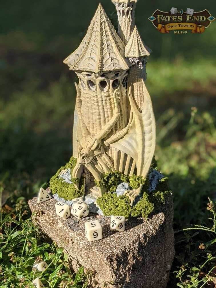 Skeletal Dragon Necromancer Lich 3D Printed Dice Tower-Fate's End Collection-Tabletop RPG Cosplay - Dungeons and Dragon DnD D&D Wargaming. - Black / Yes- Include Random Dice Set