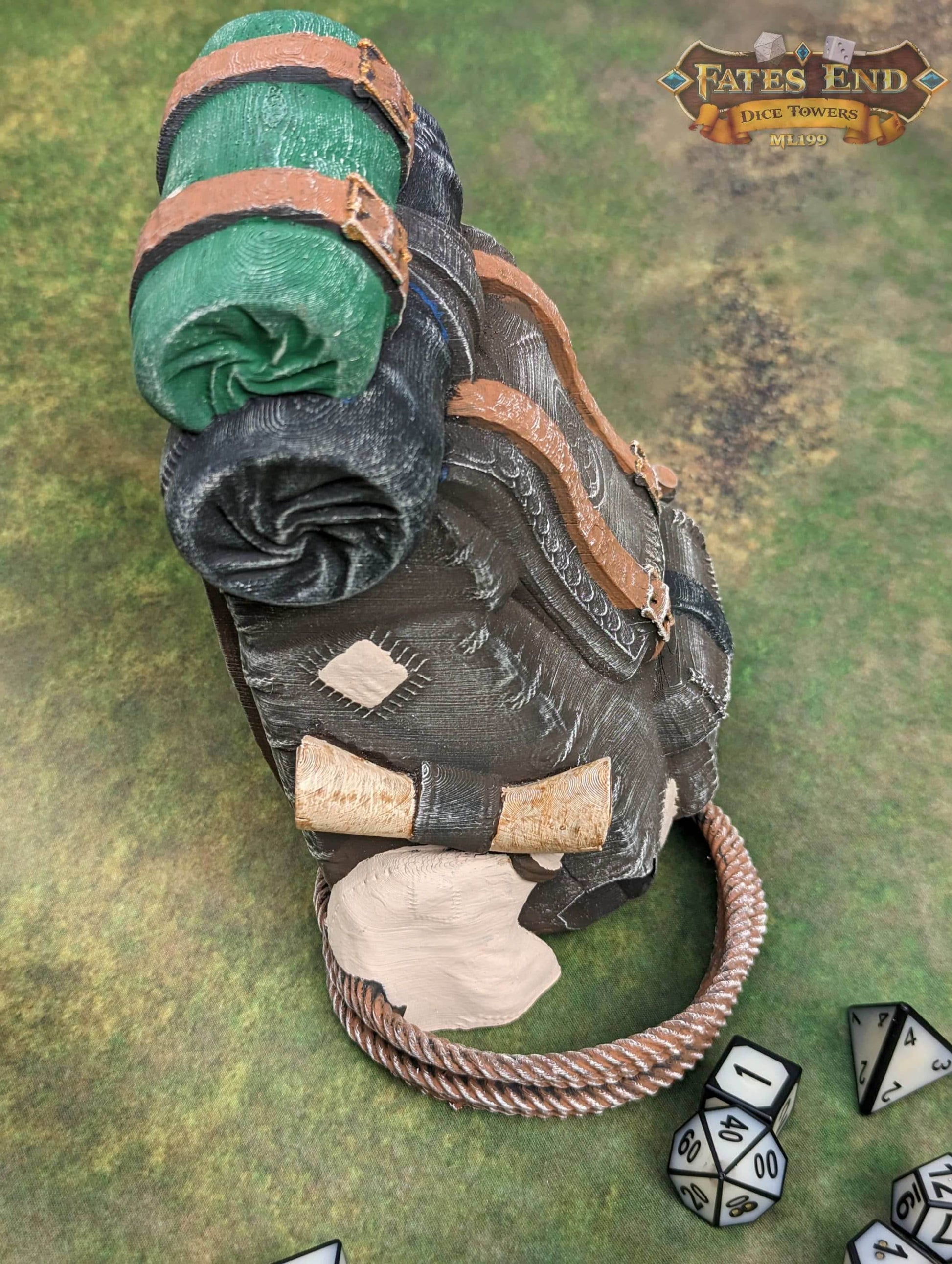 Ranger Back Pack 3D Printed Dice Tower - Fate's End Collection | Dice Tray | D20 Dice Vault - Adventure Time! - Black / Yes- Include Random Dice Set