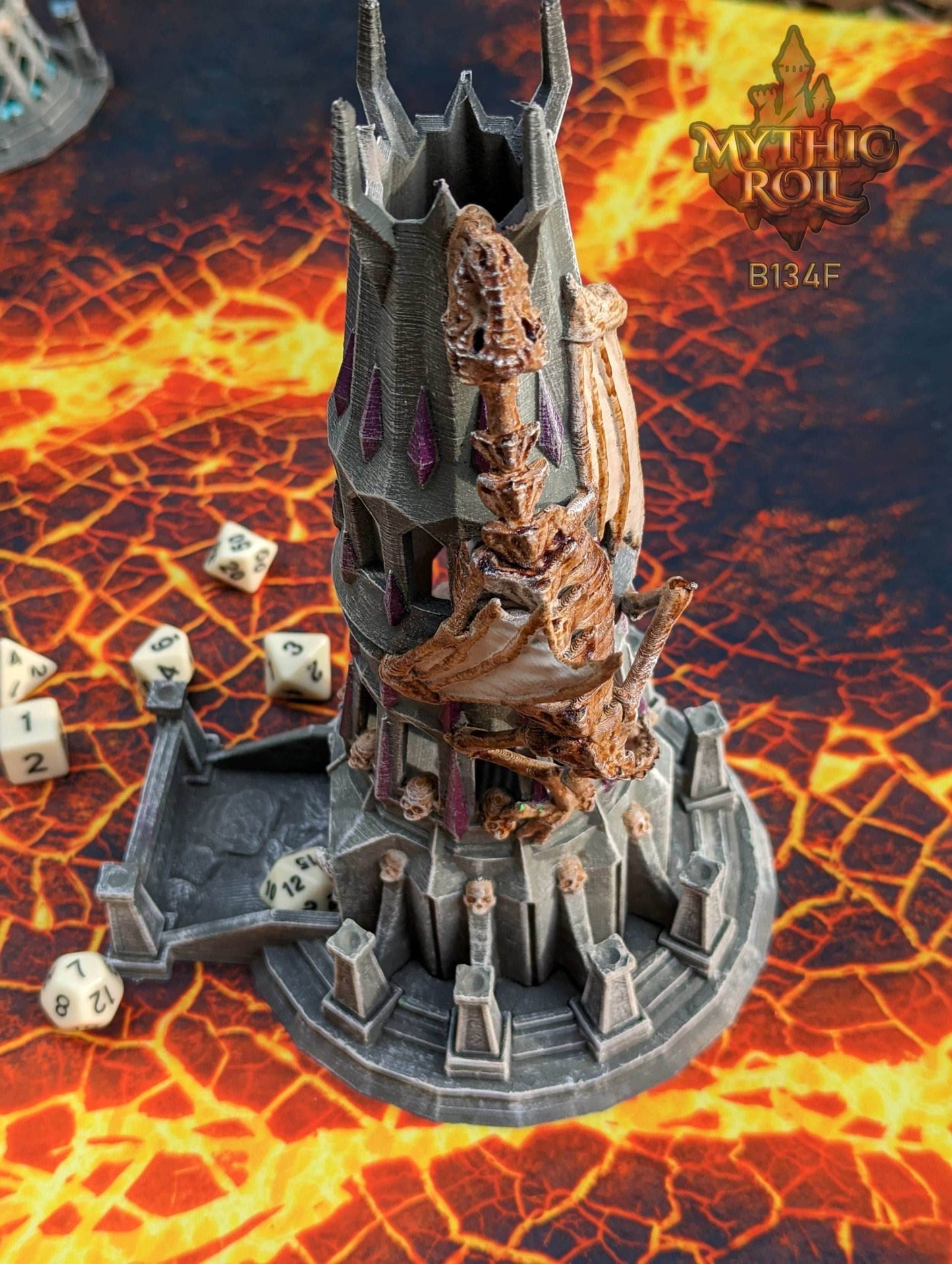 Necromancer Lich Undead Dragon 3D Printed Dice Tower | DnD Player Gift | Mythic Roll Collection by Unchained Games- Unearth the Dark Arts! - Black / Yes- Include Random Dice Set