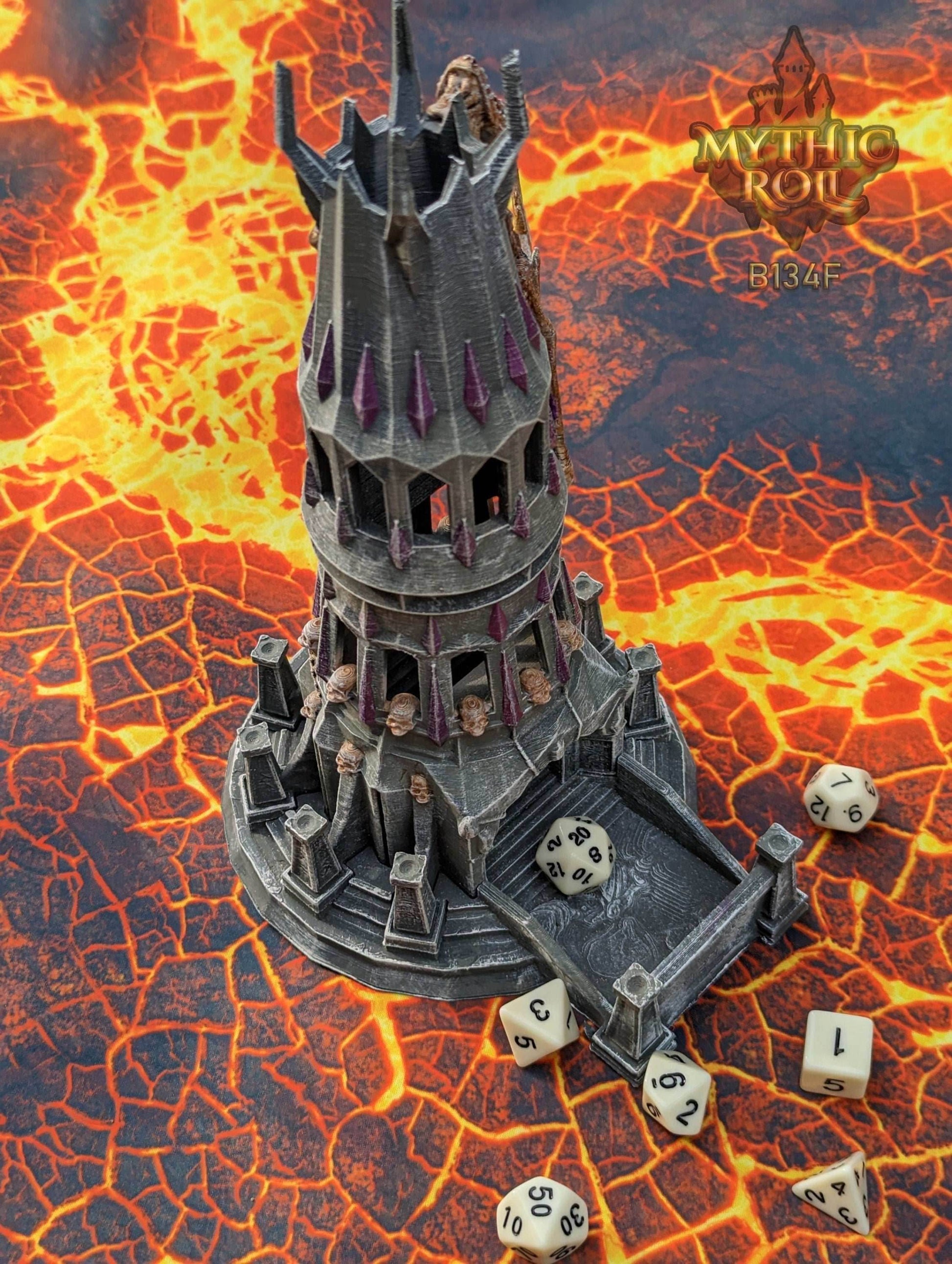 Necromancer Lich Undead Dragon 3D Printed Dice Tower | DnD Player Gift | Mythic Roll Collection by Unchained Games- Unearth the Dark Arts! - Black / Yes- Include Random Dice Set