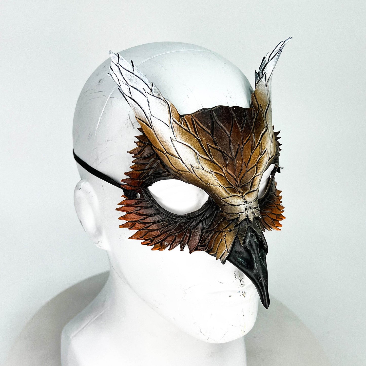 Layered Eagle Owl Handmade Genuine Leather Mask - 