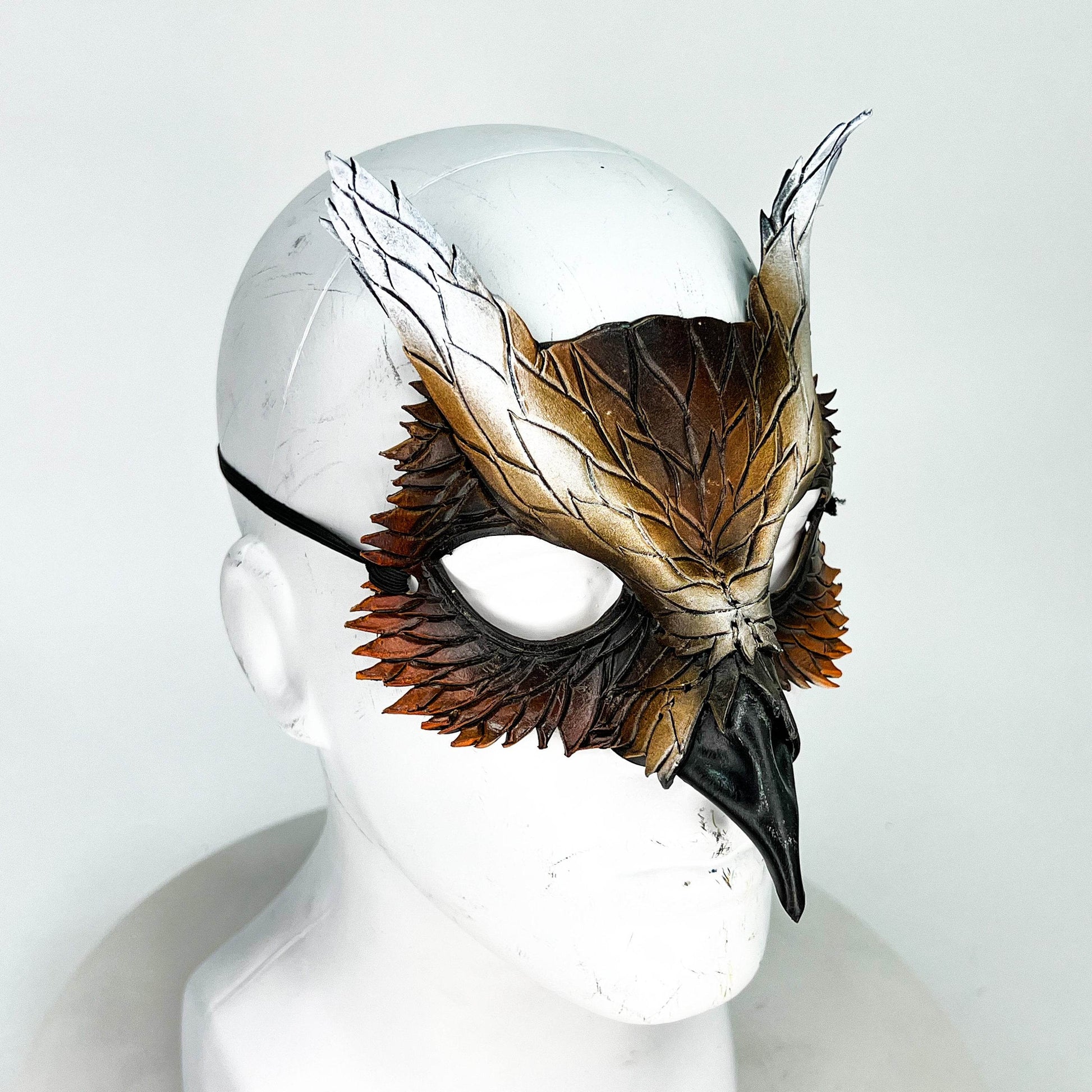 Layered Eagle Owl Handmade Genuine Leather Mask - 