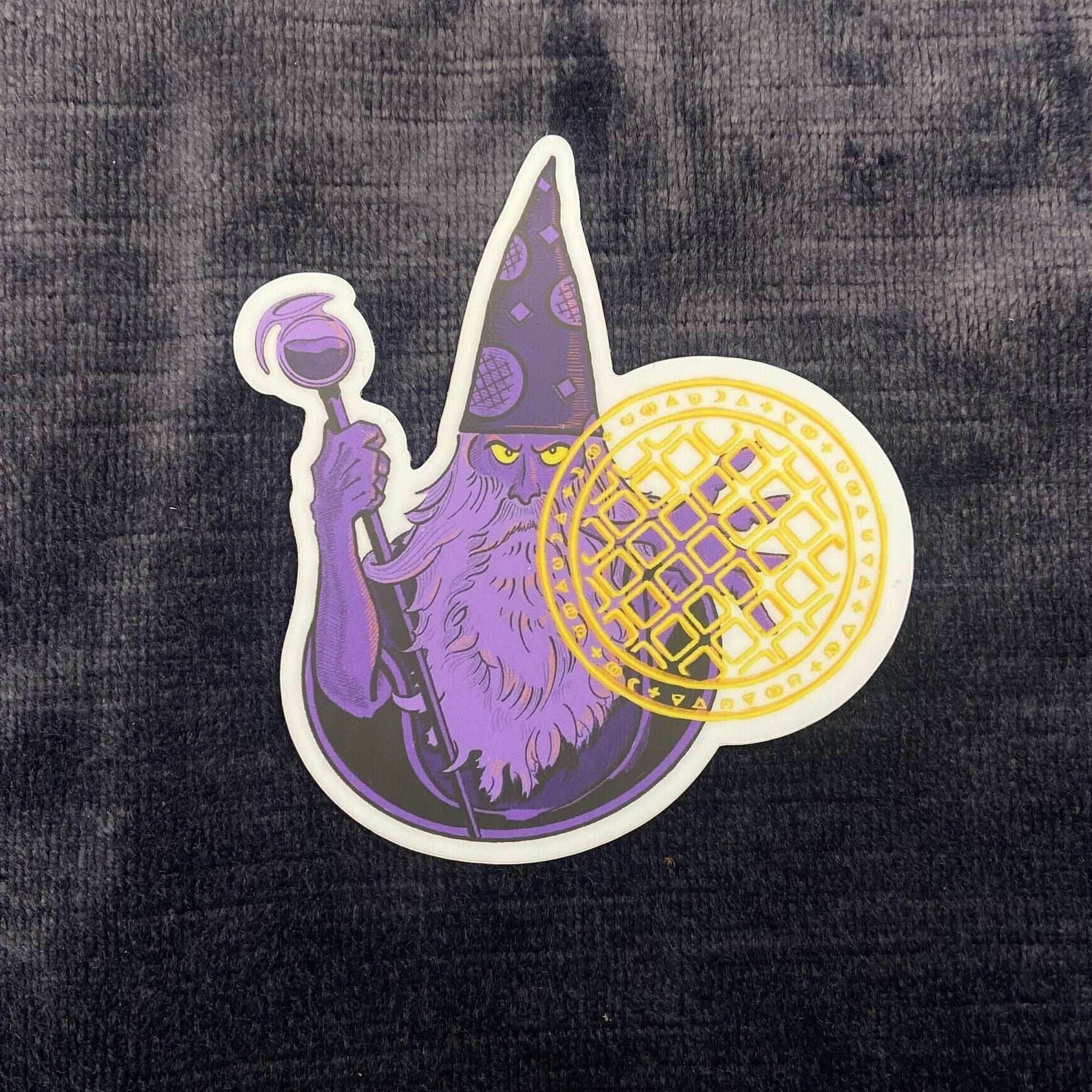 Waffle Wizard Vinyl Sticker – Enchant Your Gear with Breakfast Magic - 