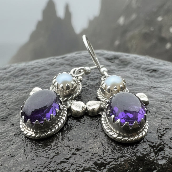Lora Amethyst Pearl Earrings