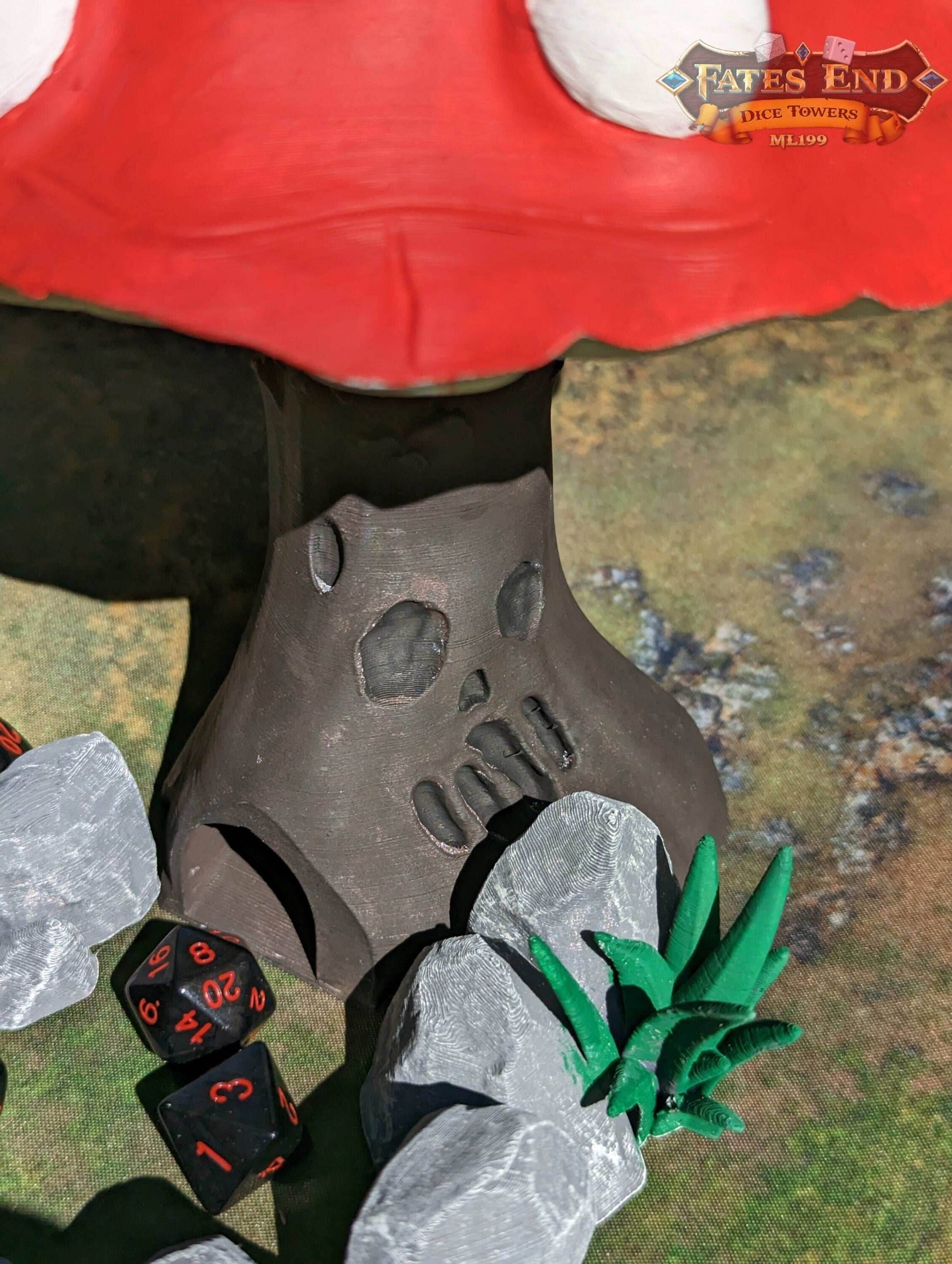 Mushroom 3D Printed Dice Tower - Fate's End Furhaven Collection - Venture into an Enchanted Realm! - Black / Yes- Include Random Dice Set