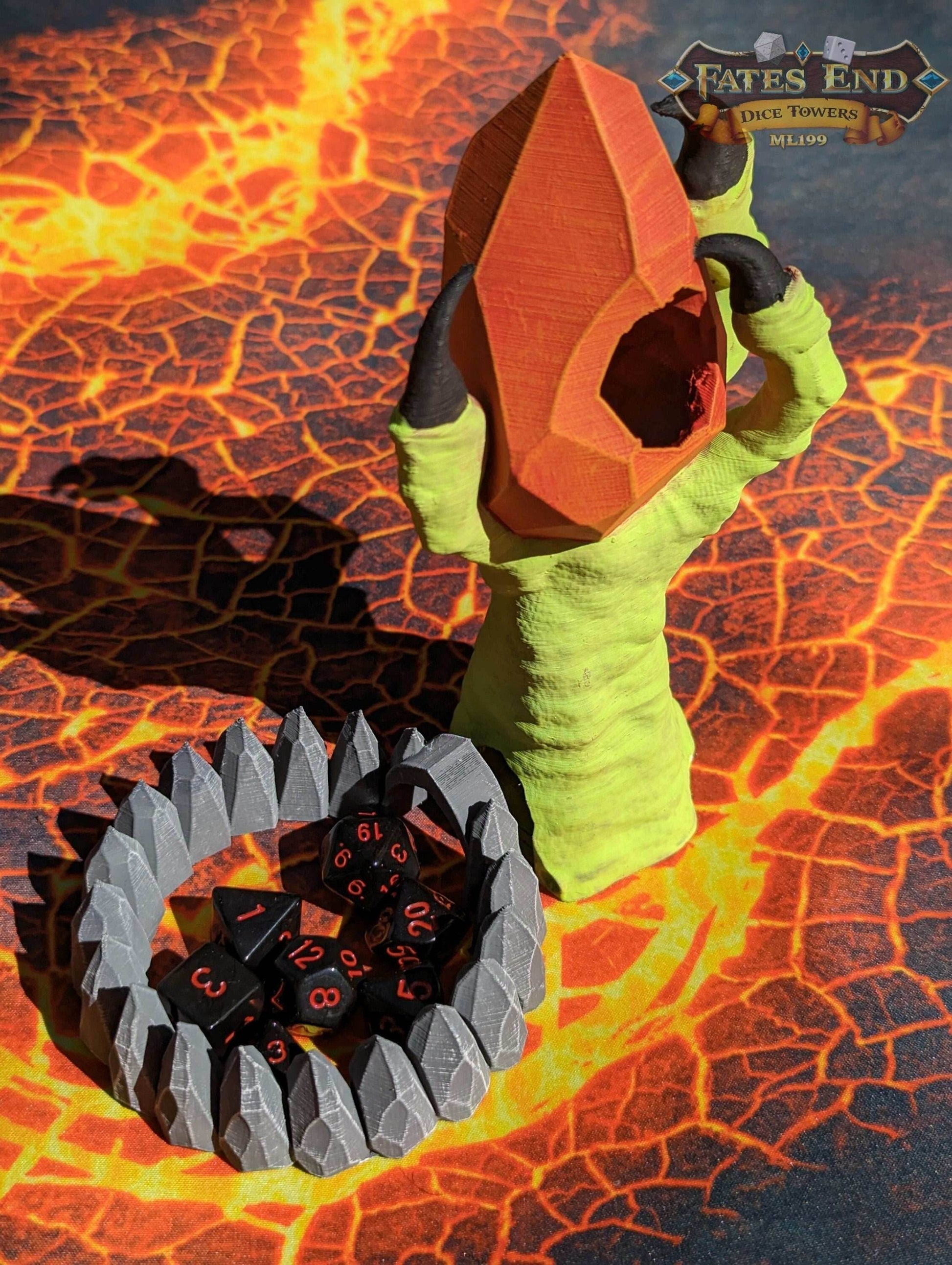 Claw of Fate 3D Printed Dice Tower- Fate's End Collection - Grasp Your Destiny with the Ferocity of Legends! - Black / Yes- Include Random Dice Set