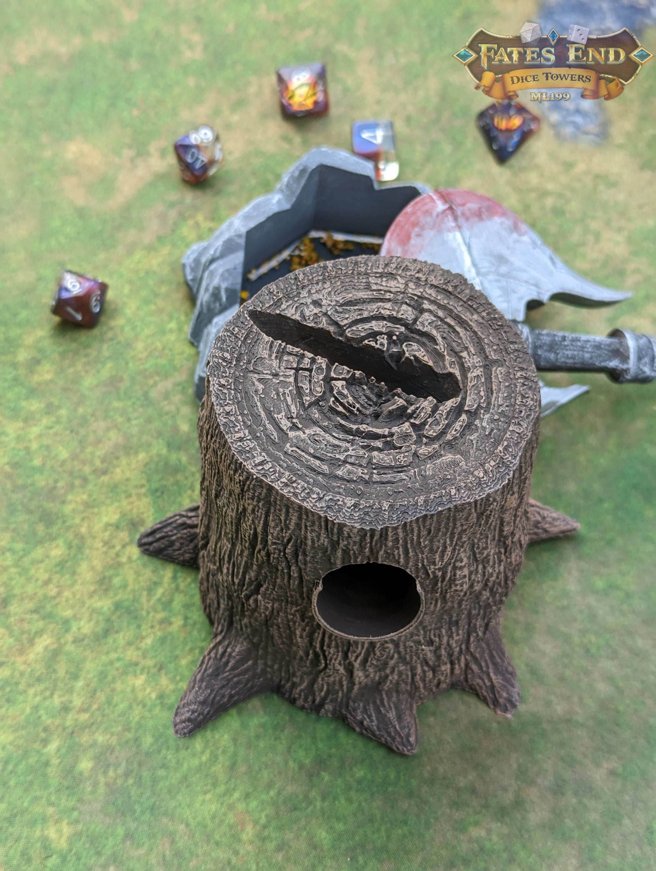 Barbarian Axe 3D Printed RPG Dice Tower - Fate's End Collection - Unleash the Untamed Spirit of Furhaven with Every Dice Toss. - Black / Yes- Include Random Dice Set