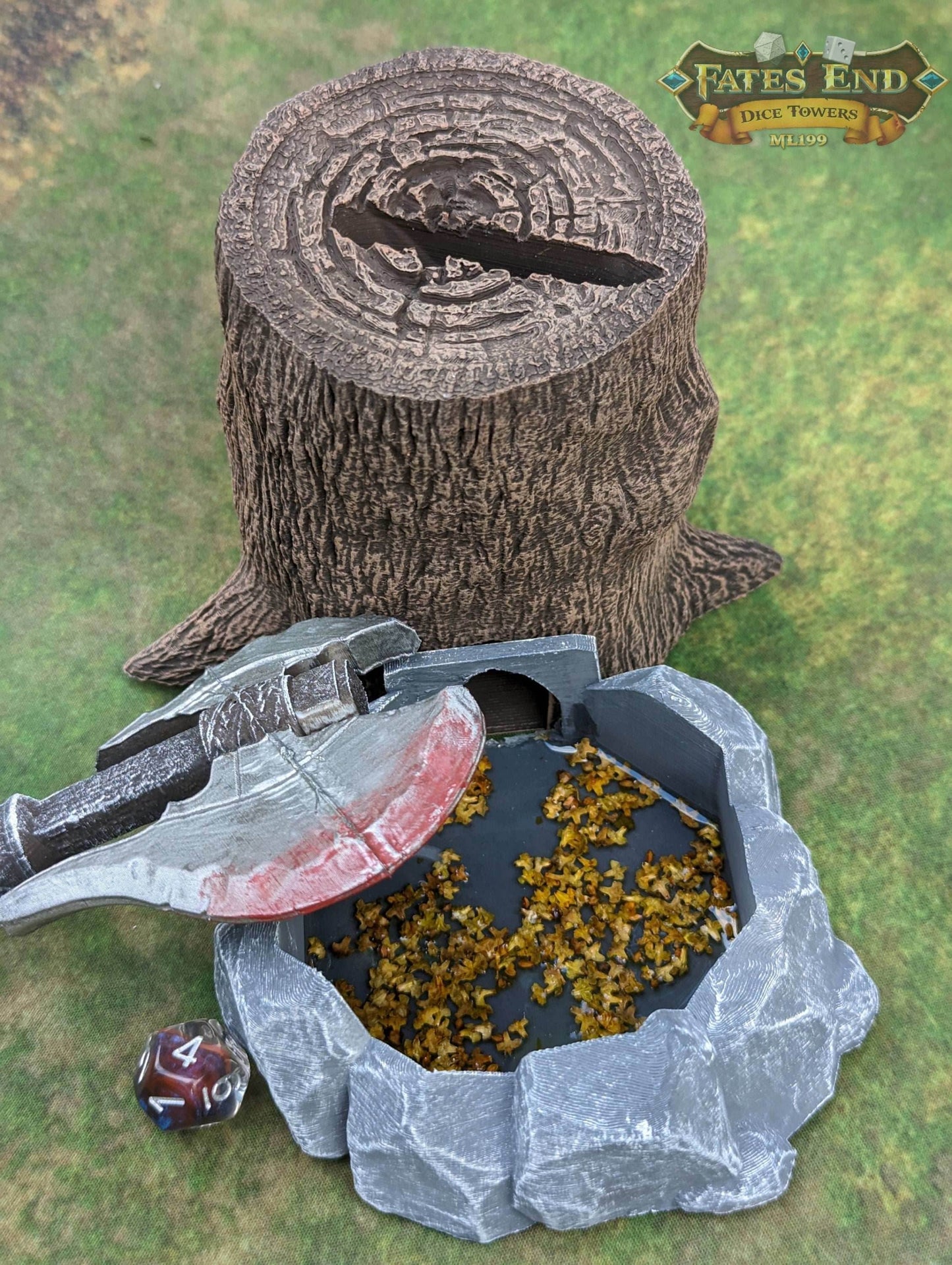 Barbarian Axe 3D Printed RPG Dice Tower - Fate's End Collection - Unleash the Untamed Spirit of Furhaven with Every Dice Toss. - Black / Yes- Include Random Dice Set
