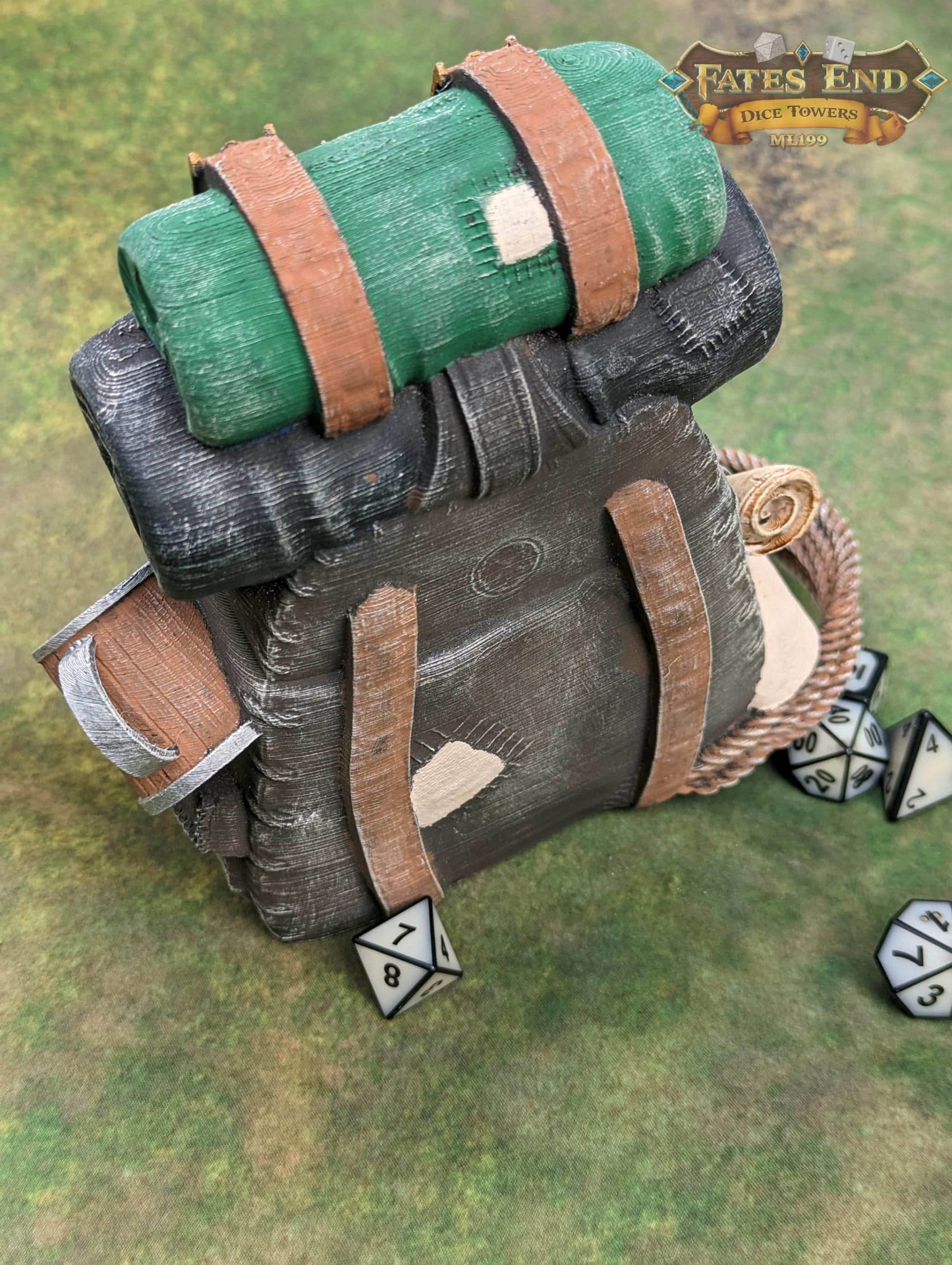 Ranger Back Pack 3D Printed Dice Tower - Fate's End Collection | Dice Tray | D20 Dice Vault - Adventure Time! - Black / Yes- Include Random Dice Set