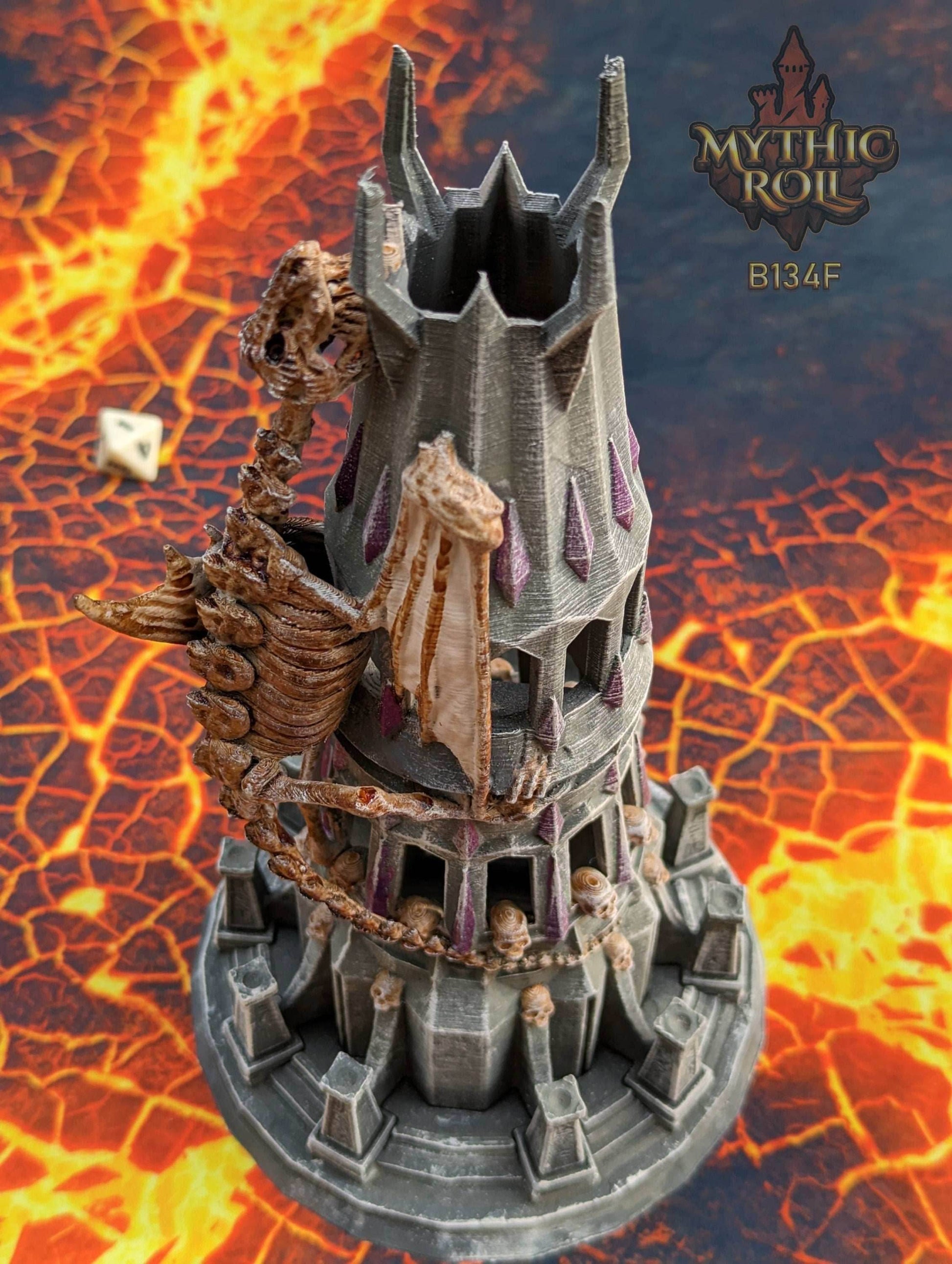 Necromancer Lich Undead Dragon 3D Printed Dice Tower | DnD Player Gift | Mythic Roll Collection by Unchained Games- Unearth the Dark Arts! - Black / Yes- Include Random Dice Set