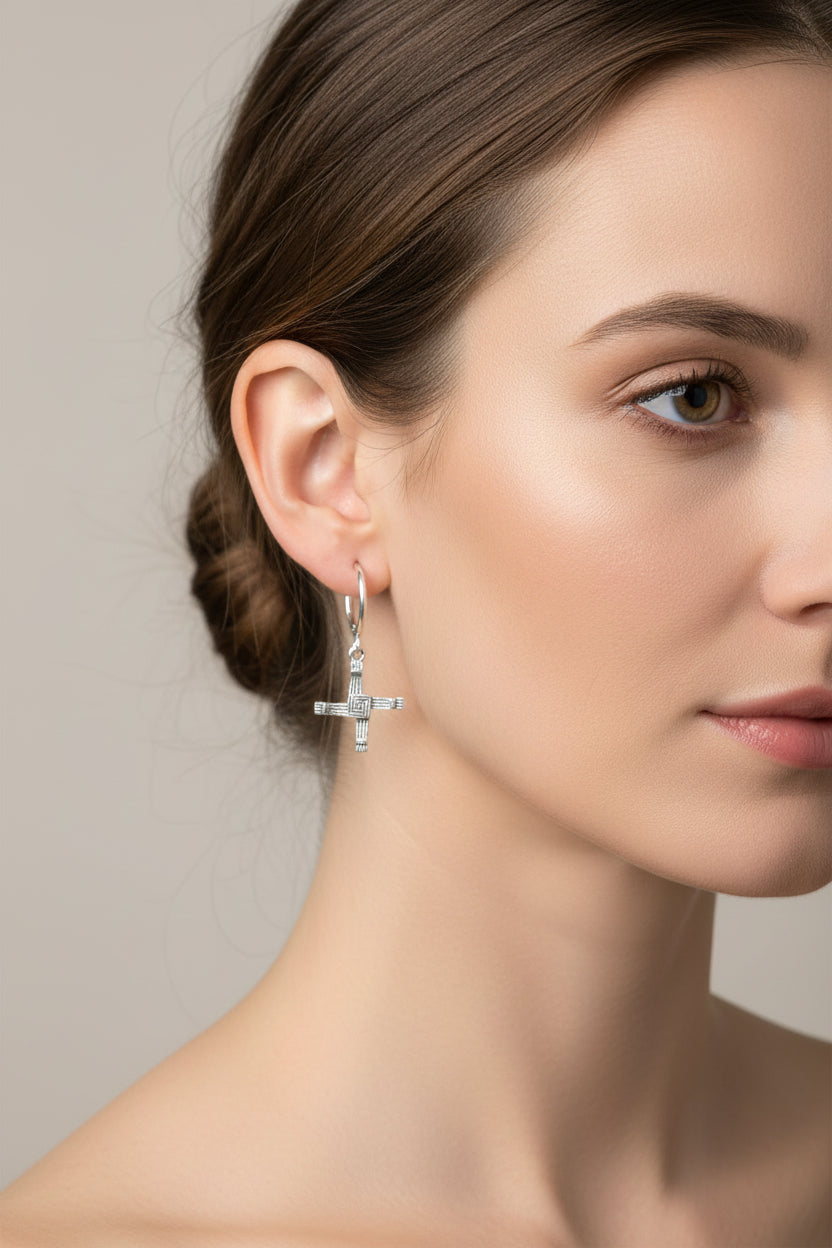 Saint Brigid's Cross Hoop Earrings