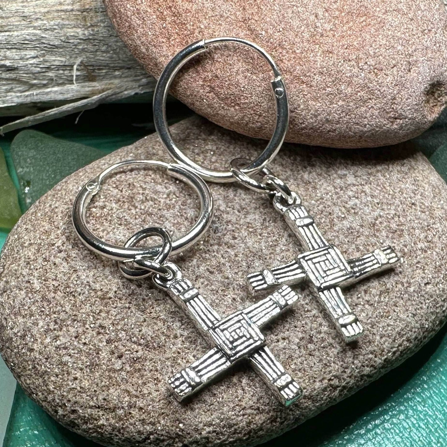 Saint Brigid's Cross Hoop Earrings - 