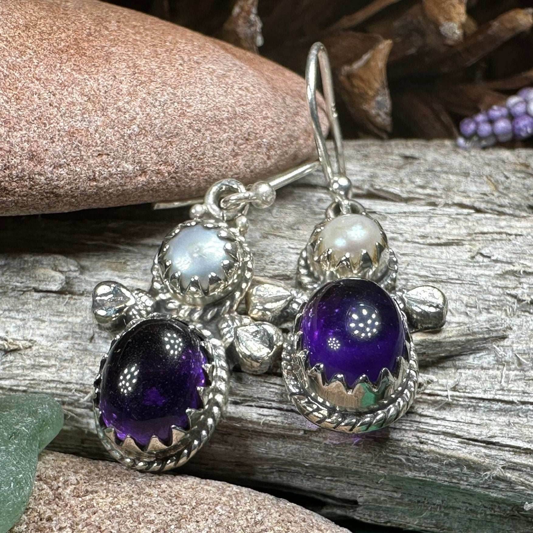Lora Amethyst Pearl Earrings - 