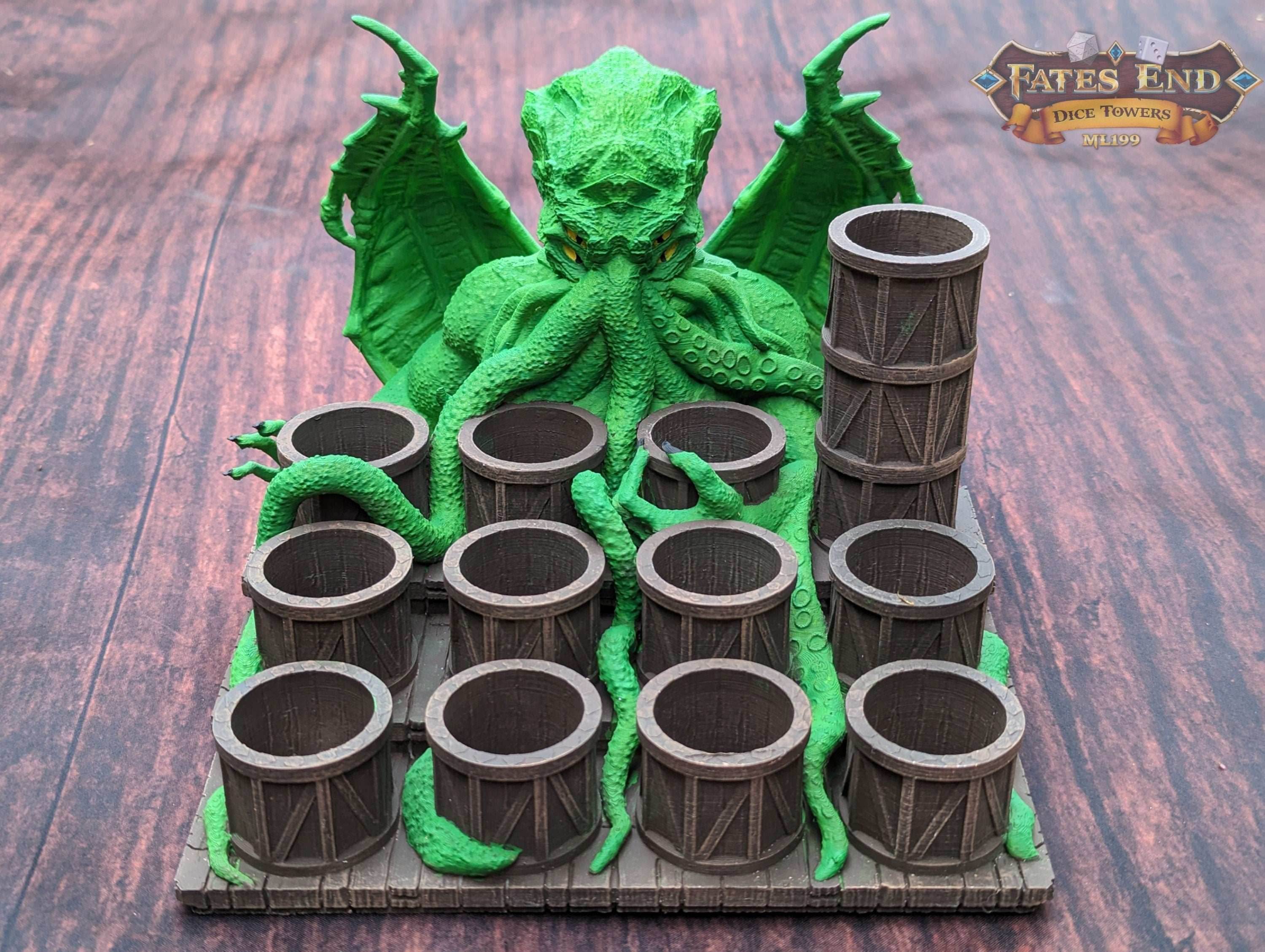 Cthulhu Paint Brush & Bottle Holder - Dice Tray - Fate's End Collection: Embrace Lovecraftian Horror in Your Artistry! - Black / 100%-Large