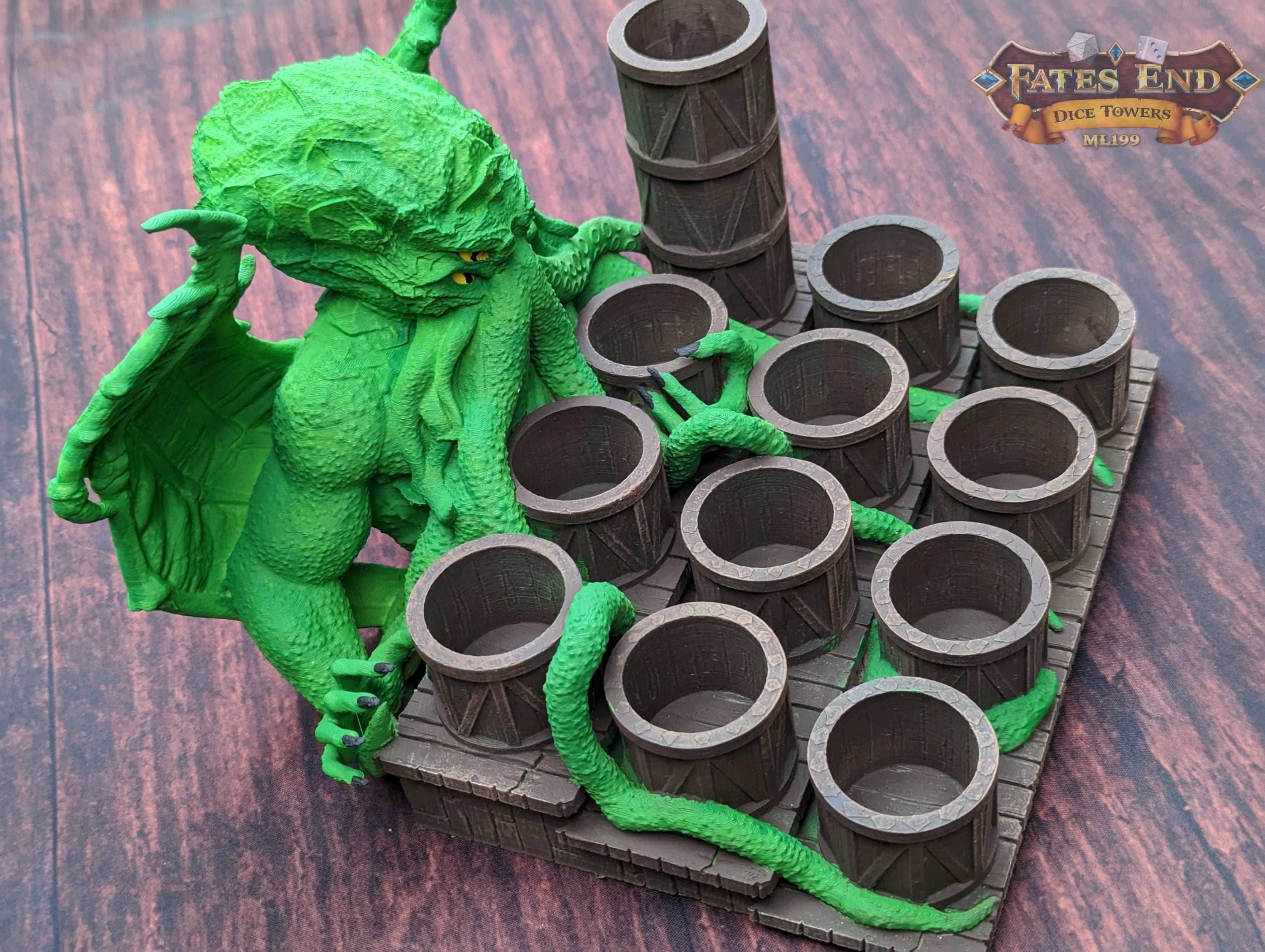 Cthulhu Paint Brush & Bottle Holder - Dice Tray - Fate's End Collection: Embrace Lovecraftian Horror in Your Artistry! - Black / 100%-Large