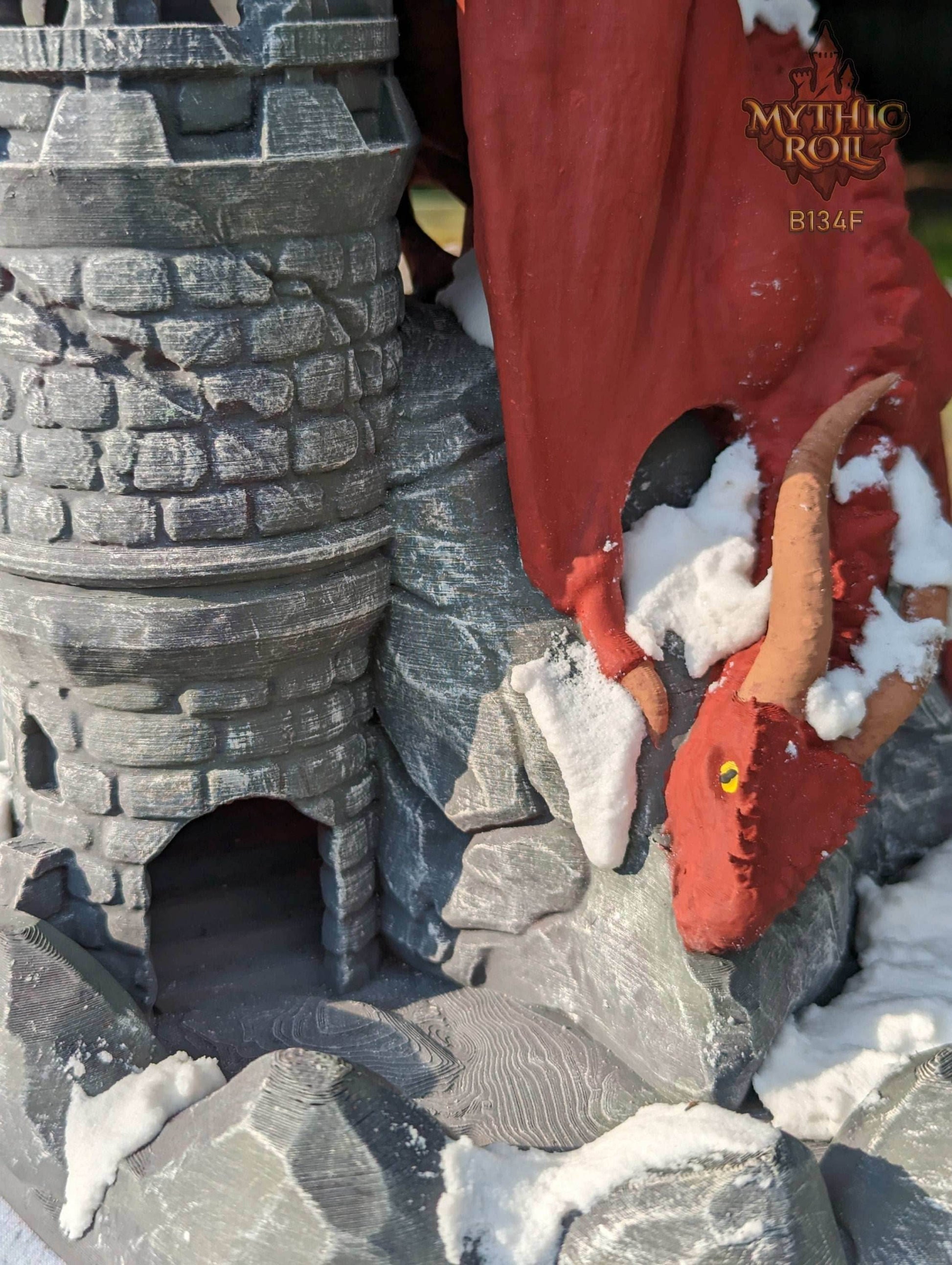 Dragon 3D Printed Dice Tower - Mythic Roll Collection by Unchained Games - Ascend to New Heights with your Rolls! - Black / Yes- Include Random Dice Set