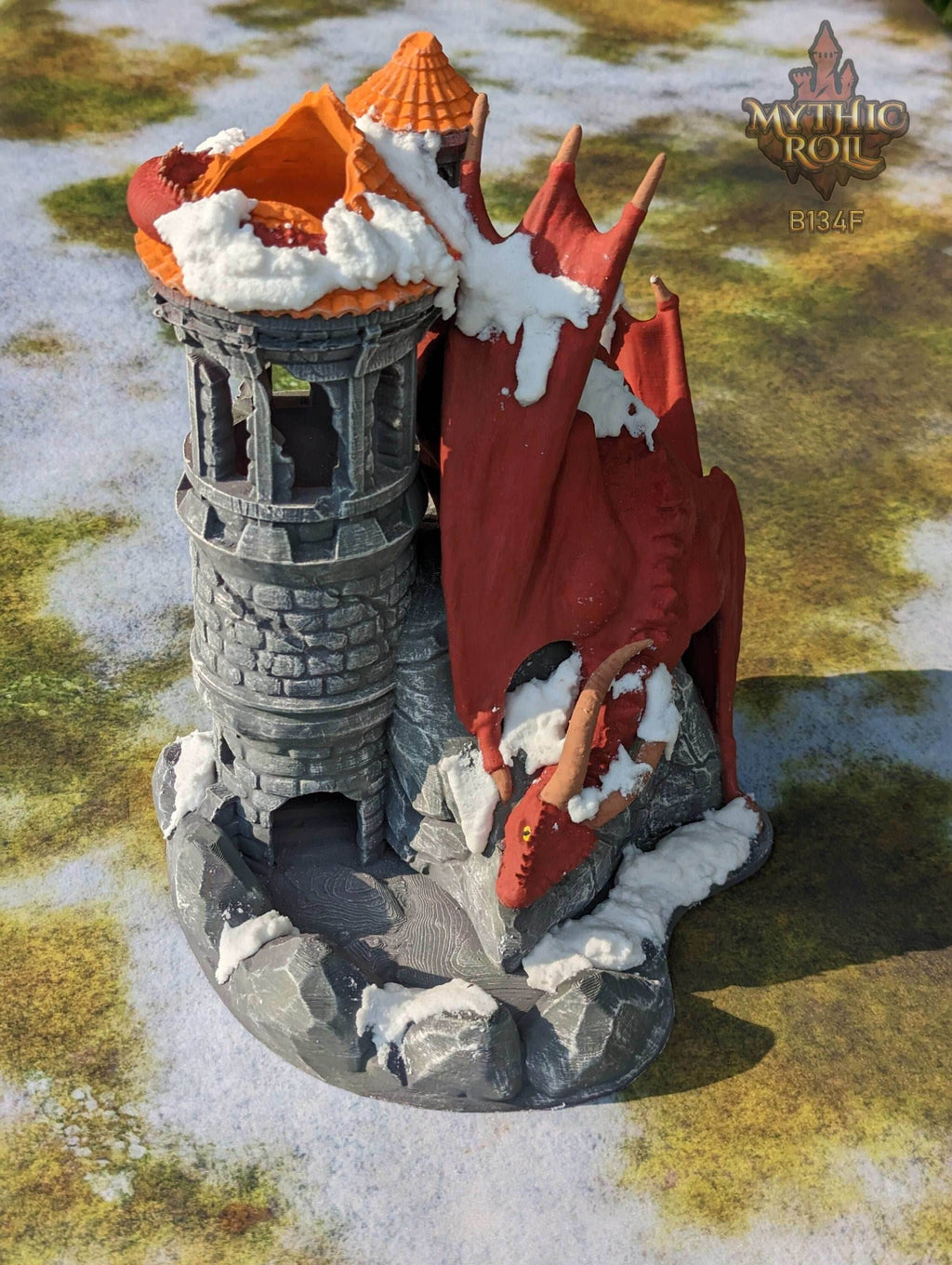 Dragon 3D Printed Dice Tower - Mythic Roll Collection by Unchained Games - Ascend to New Heights with your Rolls! - Black / Yes- Include Random Dice Set