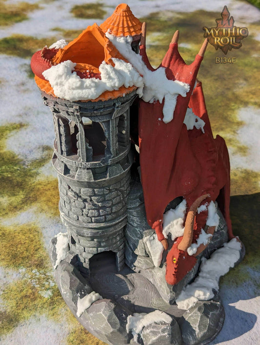 Dragon 3D Printed Dice Tower - Mythic Roll Collection by Unchained Games - Ascend to New Heights with your Rolls! - Black / Yes- Include Random Dice Set