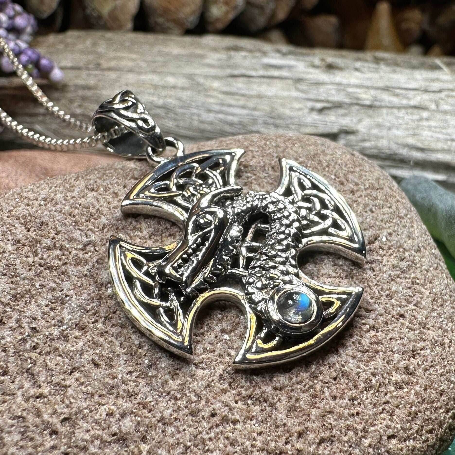 Dragonheart Celtic Cross Necklace - Moonstone / 18