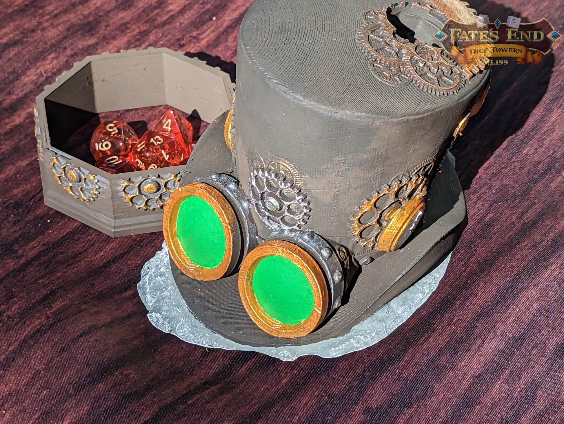 Steampunk Clock Hat 3D Printed Dice Tower - Fate's End Collection - Tabletop RPG Cosplay - Embrace the Elegance of the Victorian Era - Black / Yes- Include Random Dice Set