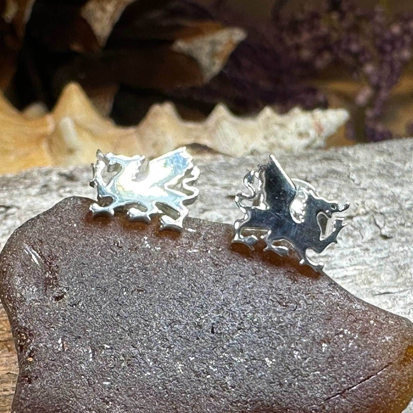 Eilonwy Welsh Dragon Stud Earrings - 
