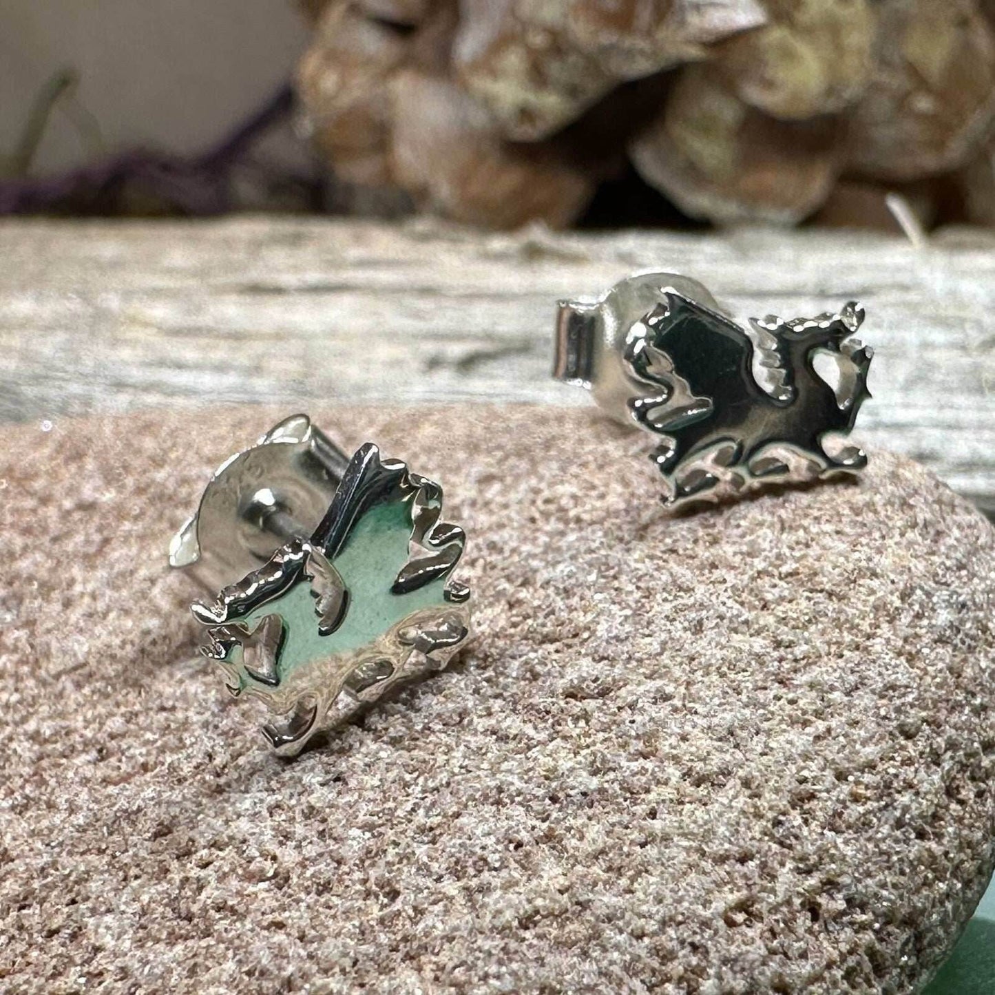 Eilonwy Welsh Dragon Stud Earrings - 