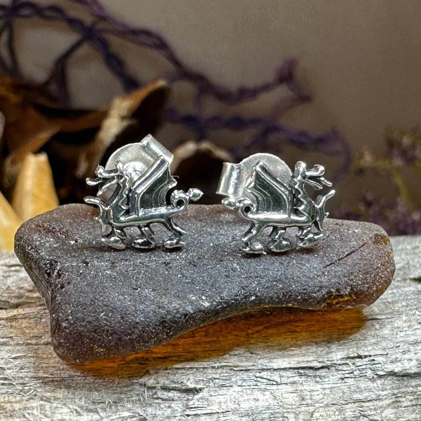 Petite Welsh Dragon Stud Earrings - 