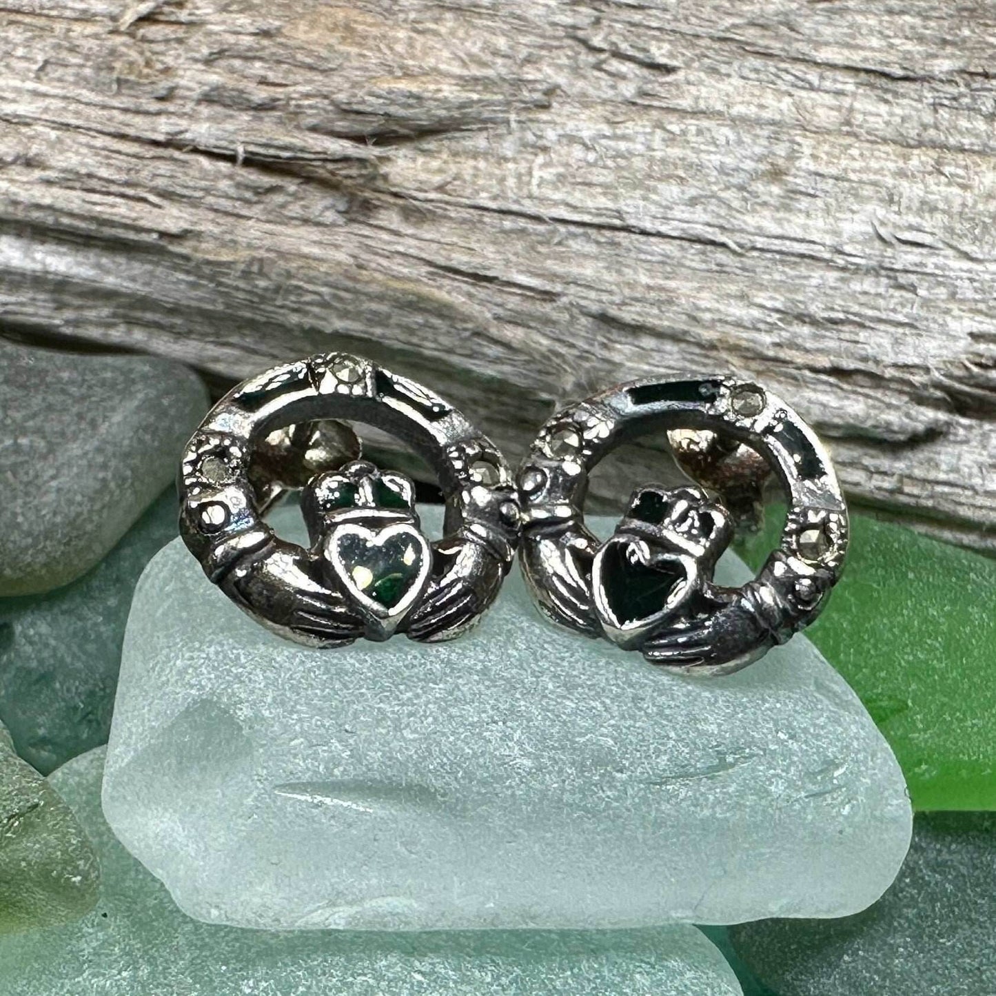 Irish Claddagh Stud Earrings - 