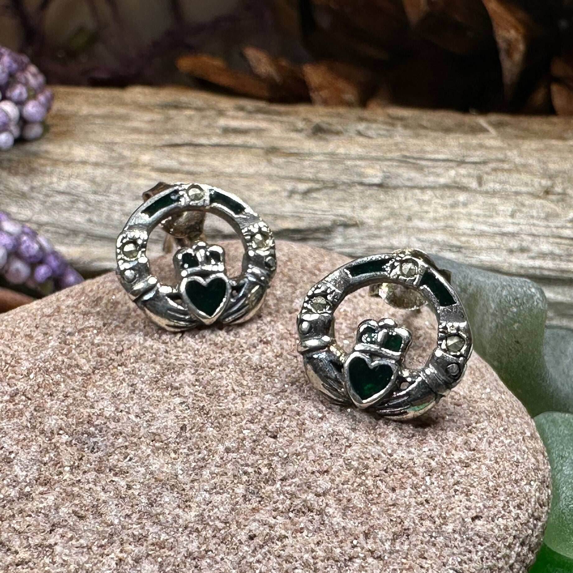 Irish Claddagh Stud Earrings - 