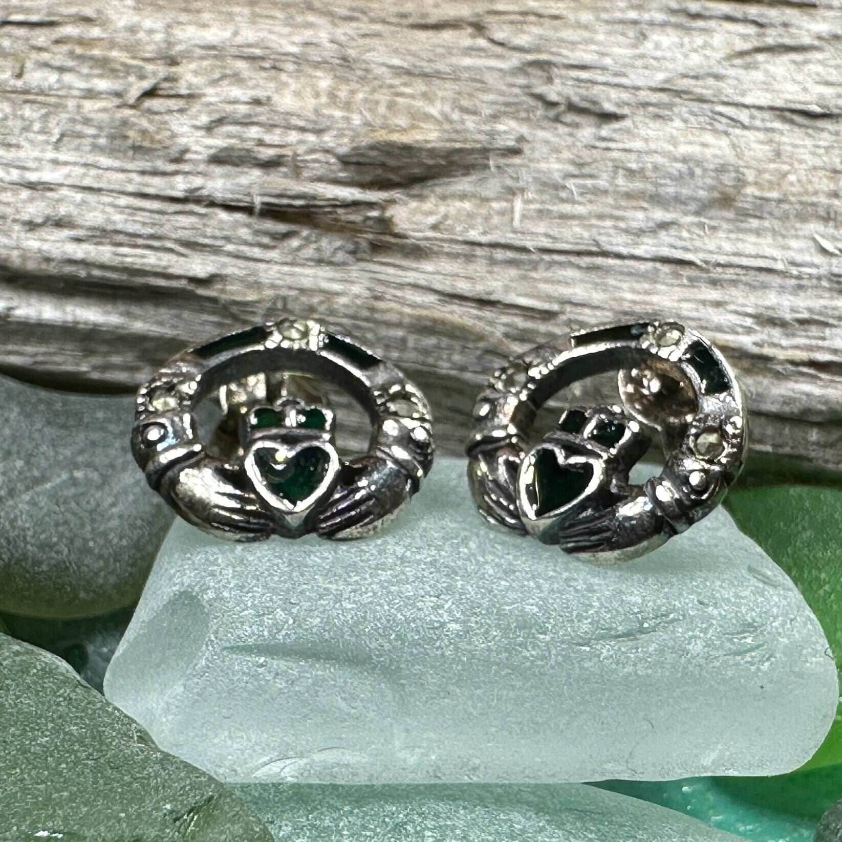 Irish Claddagh Stud Earrings - 