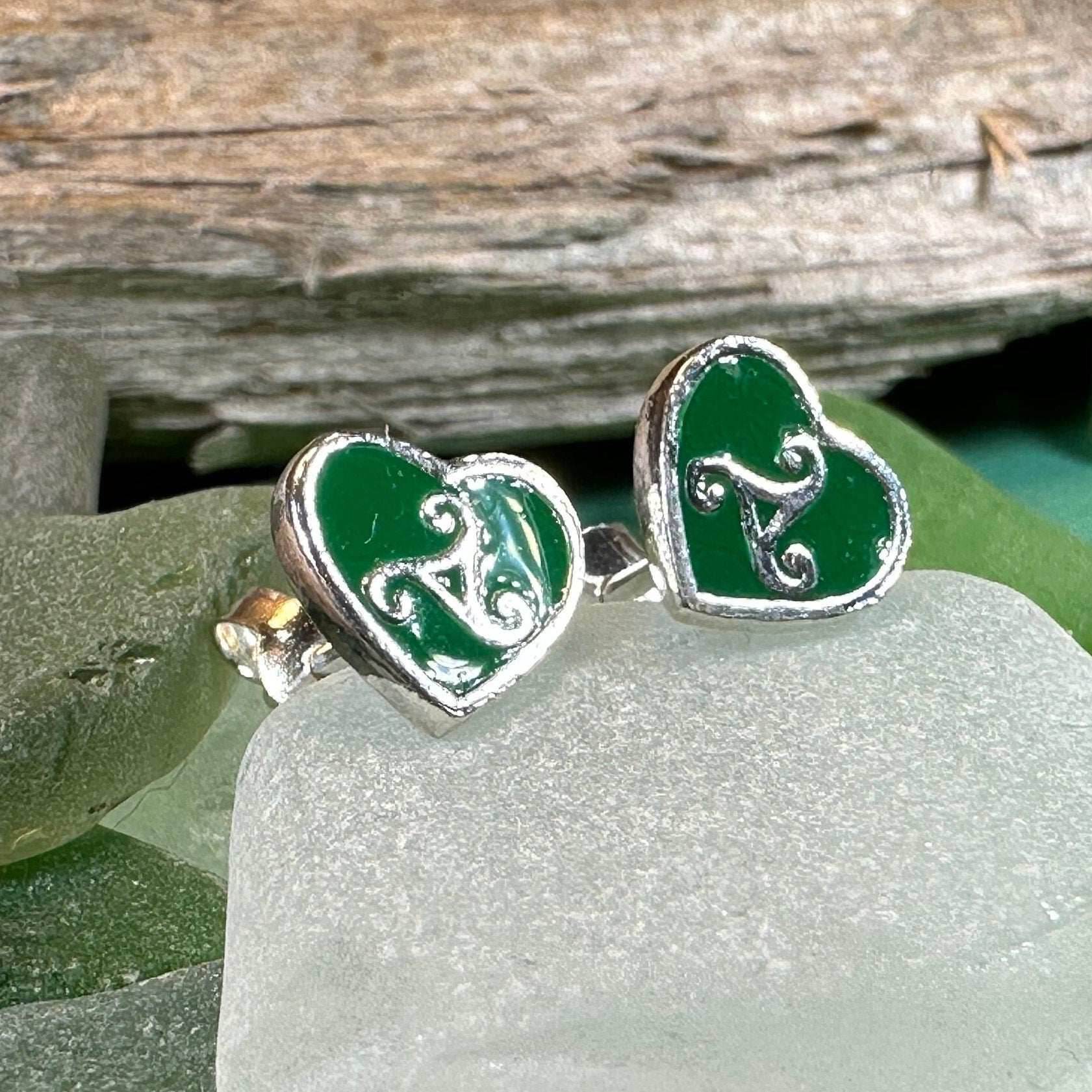 Green Celtic Spiral Earrings - 