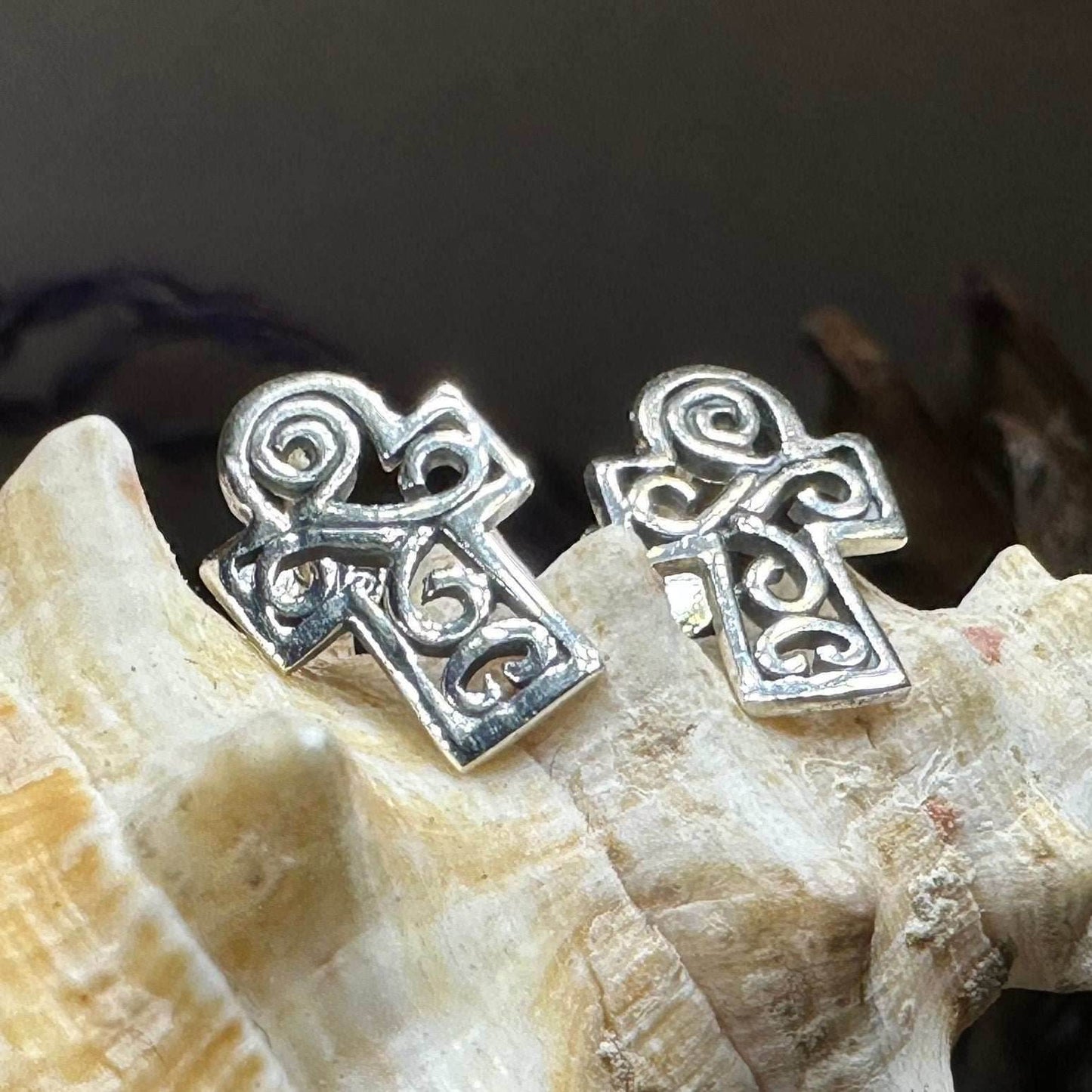 Iona Celtic Cross Post Earrings - 