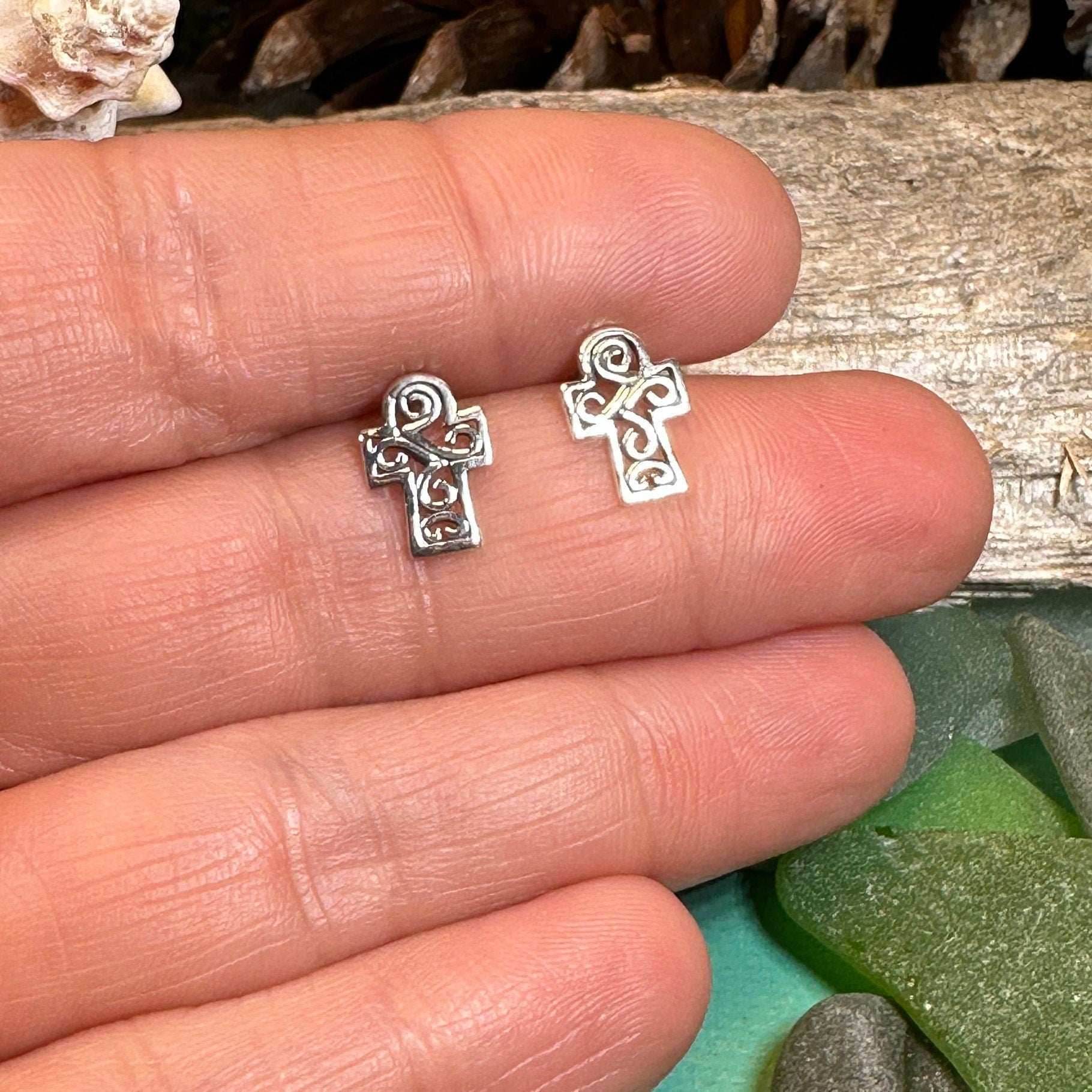 Iona Celtic Cross Post Earrings - 